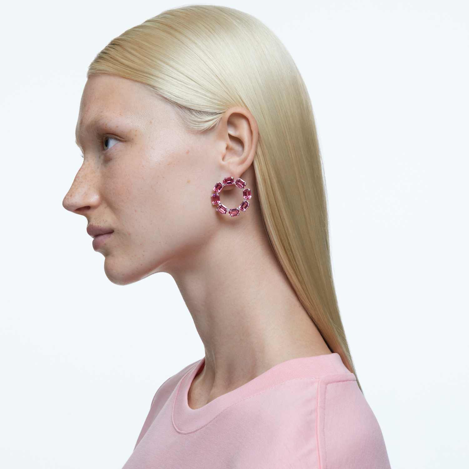 Millenia フープピアス, オクタゴンカット, ピンク, ロジウム・プレーティング | Swarovski