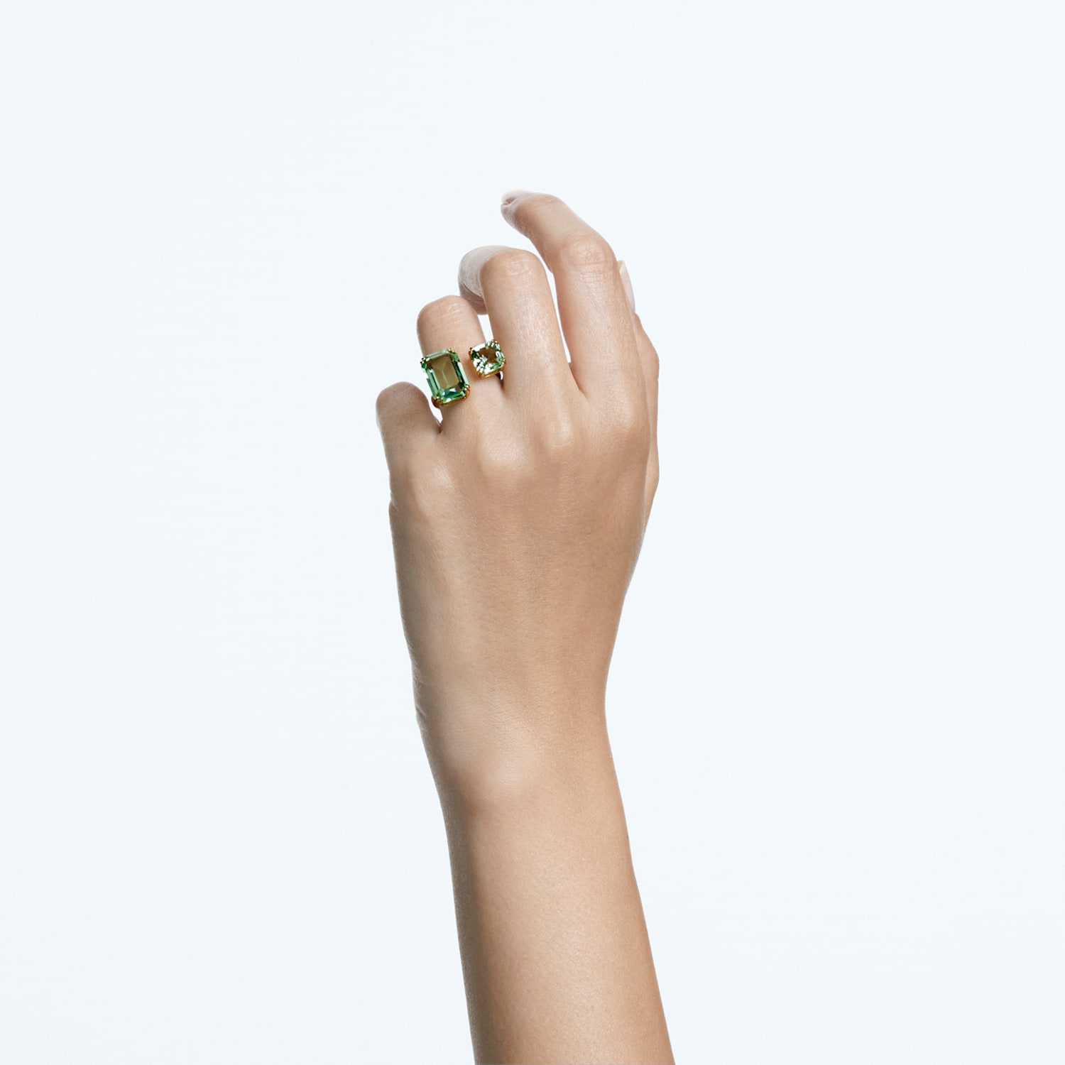 Millenia cocktail ring, Octagon cut, Green, Gold-tone plated 
