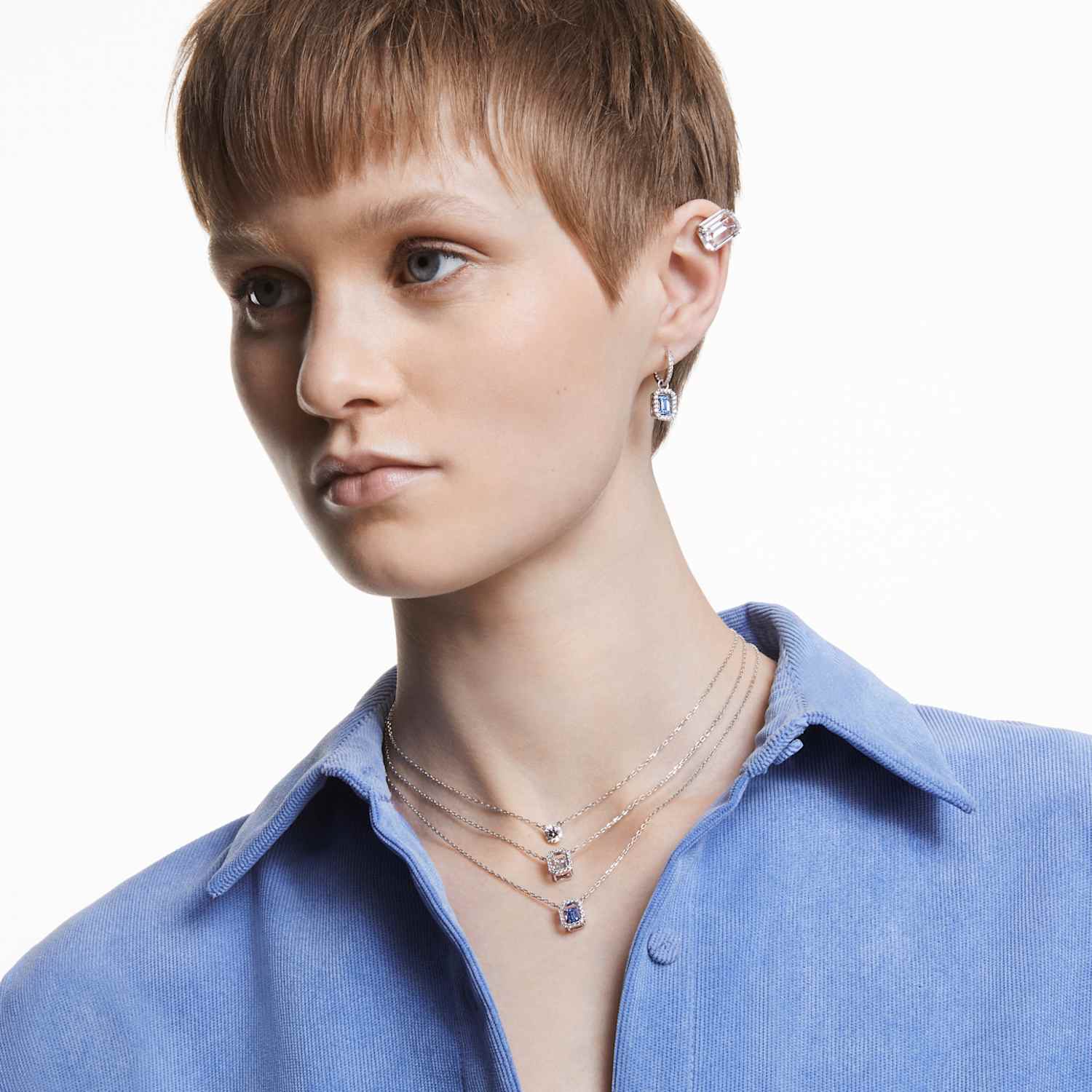 Millenia ドロップピアス, オクタゴンカット, ブルー, ロジウム・プレーティング | Swarovski