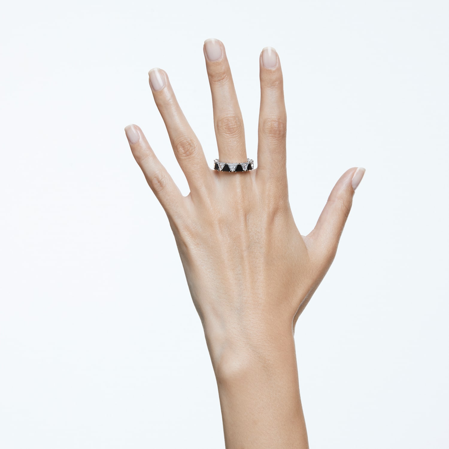Ortyx cocktail ring, Triangle cut, Black, Rhodium plated 