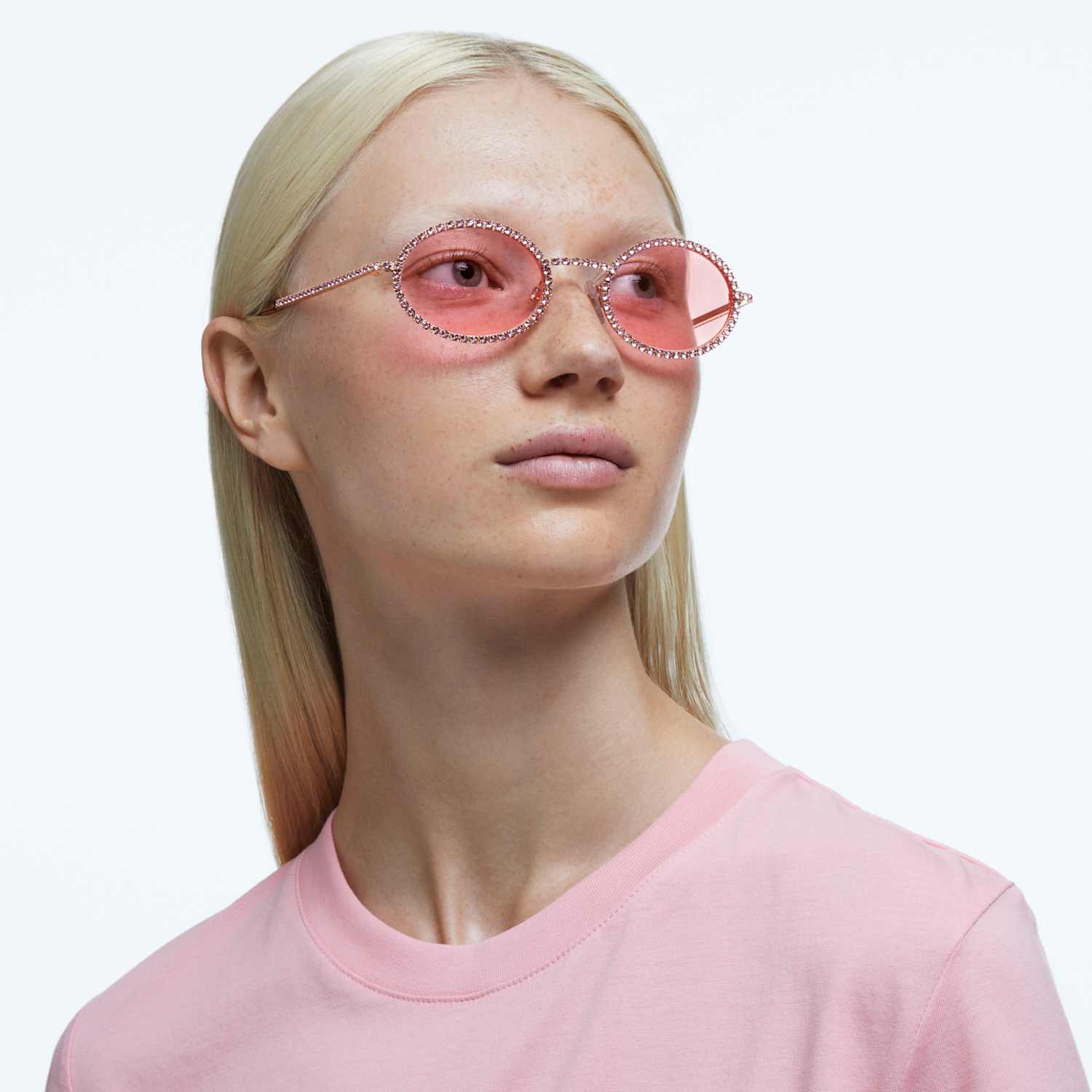 Occhiali da sole, Ovale, Pavé, Rosa | Swarovski