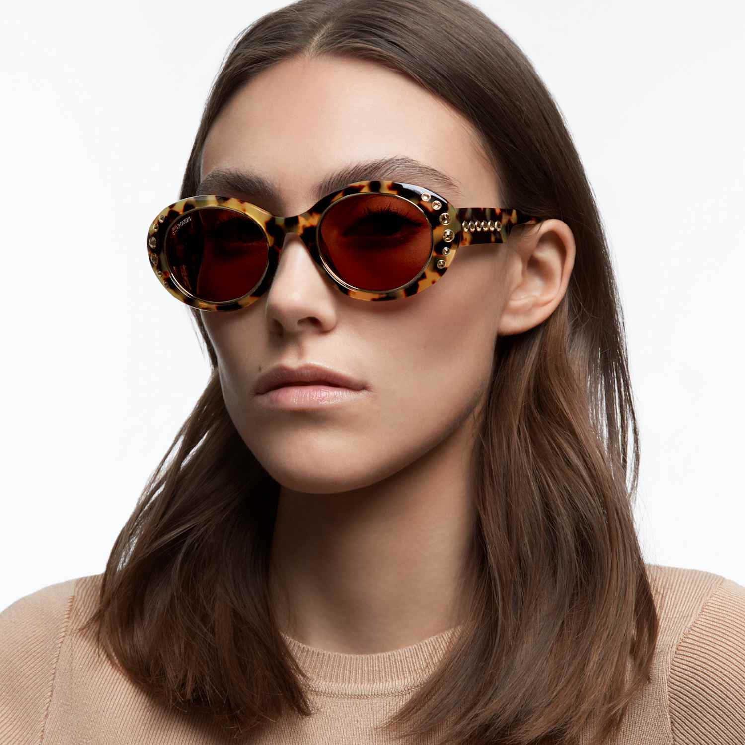 Occhiali da sole, Oversize, Pavé, Marroni | Swarovski