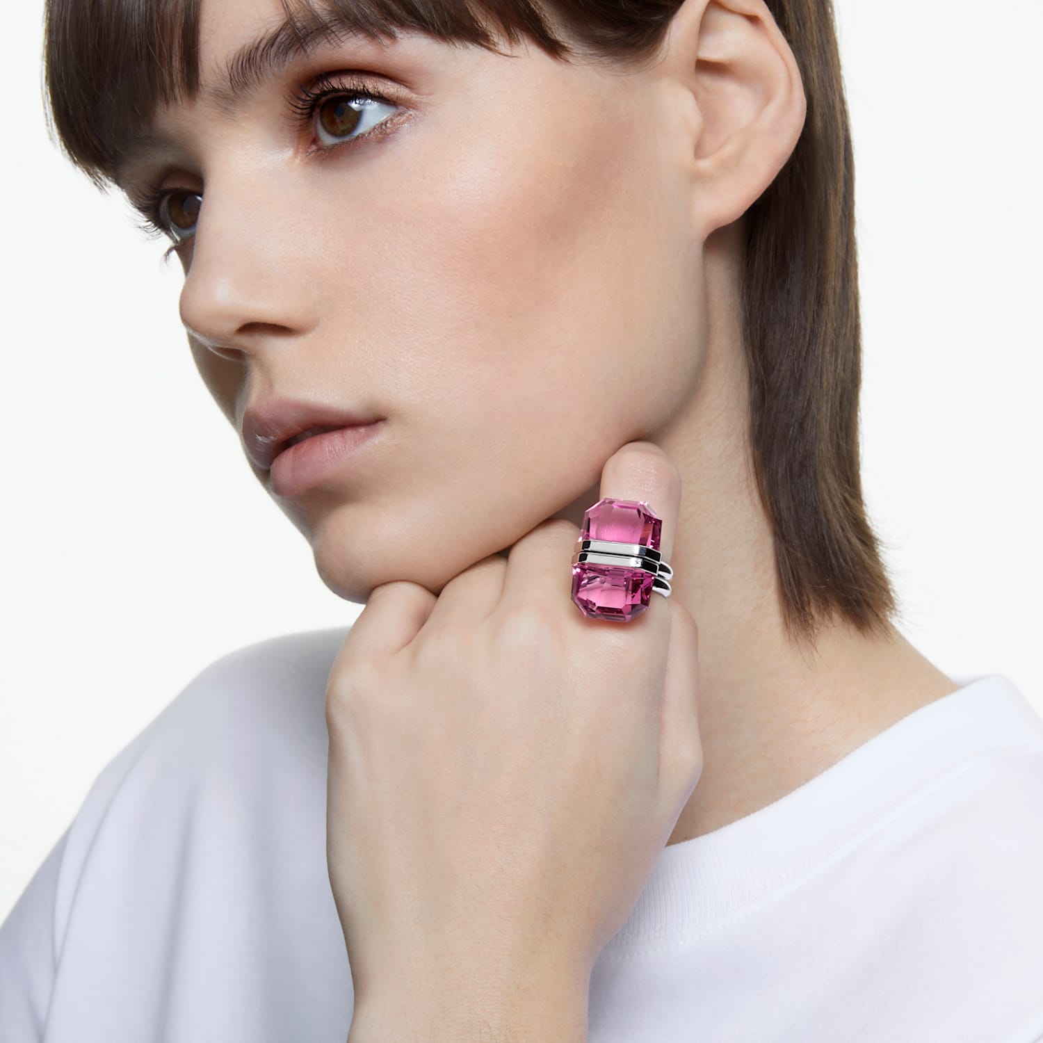 Lucent ring, Magnetic, Pink, Rhodium plated