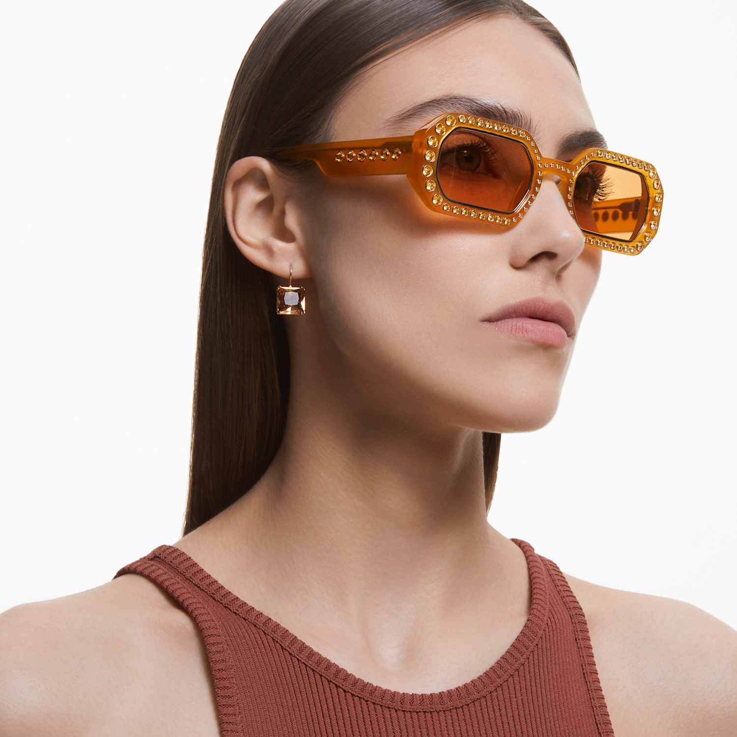 Sunglasses, Octagon, Orange | Swarovski