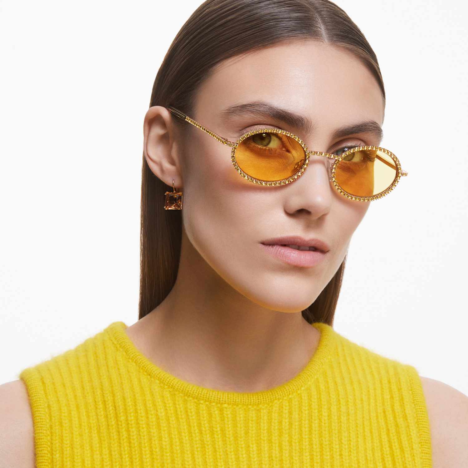 Occhiali da sole, Ovale, Stretto, Gialli | Swarovski
