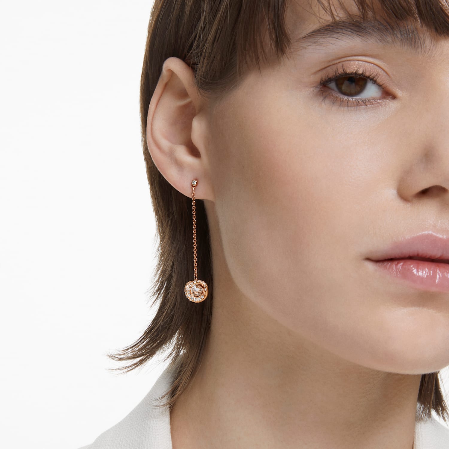Generation drop earrings, Long, White, Rose gold-tone plated