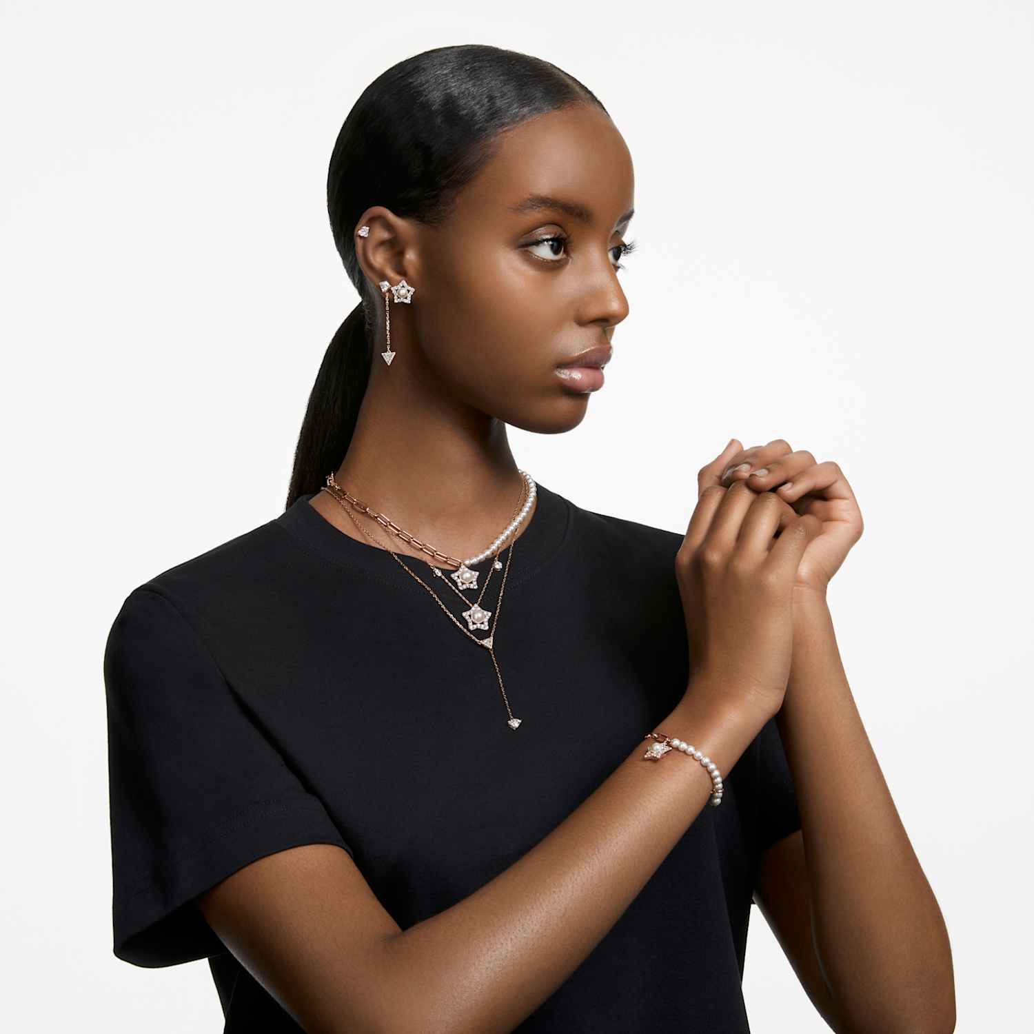 Stella ペンダント, 0, 星, ホワイト, ローズゴールドトーン・プレー