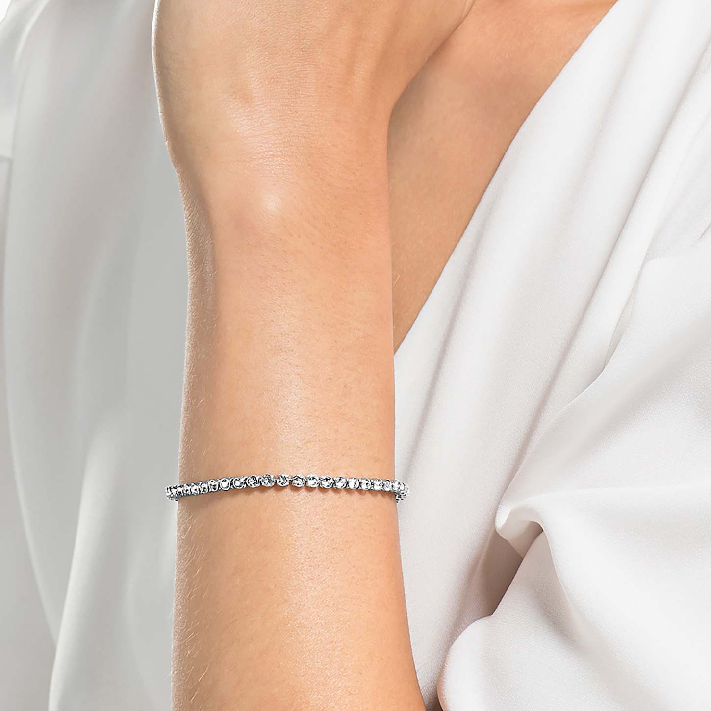 Swarovski Emily Tennis ブレスレット Brățară Tennis Imber Emily, Tăietură rotundă, Alb, Placat cu rodiu