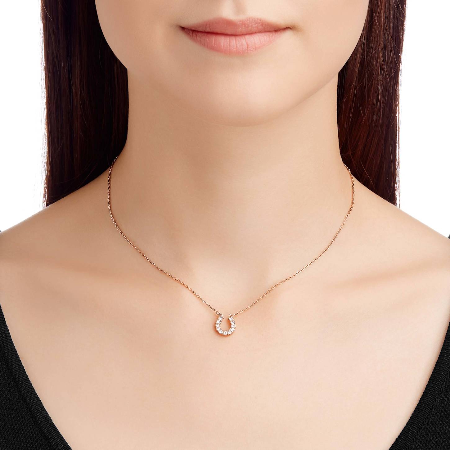 Towards necklace, Horse shoe, White, Rose gold-tone plated | Swarovski