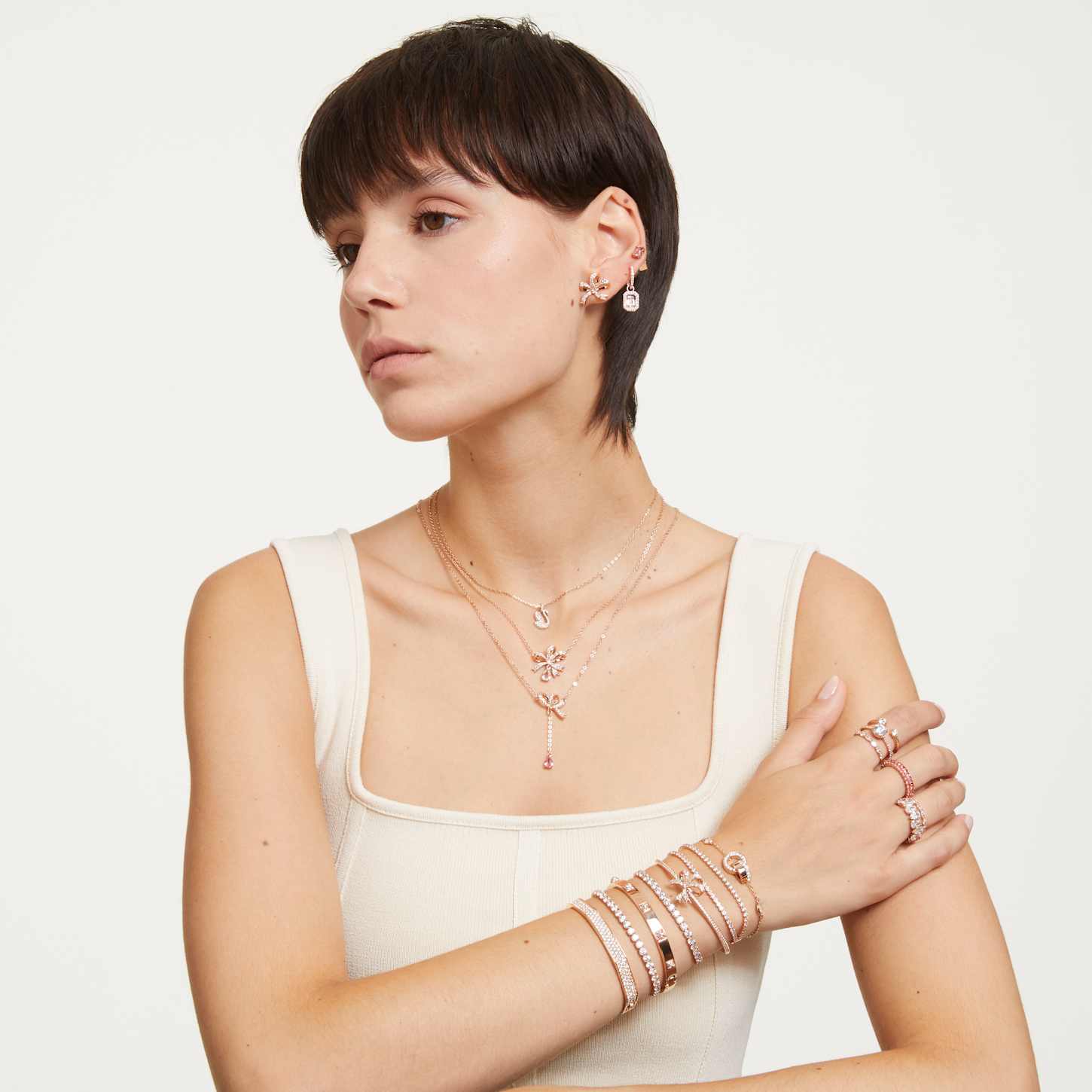 Dextera bangle, Pavé, White, 18K rose gold finish | Swarovski