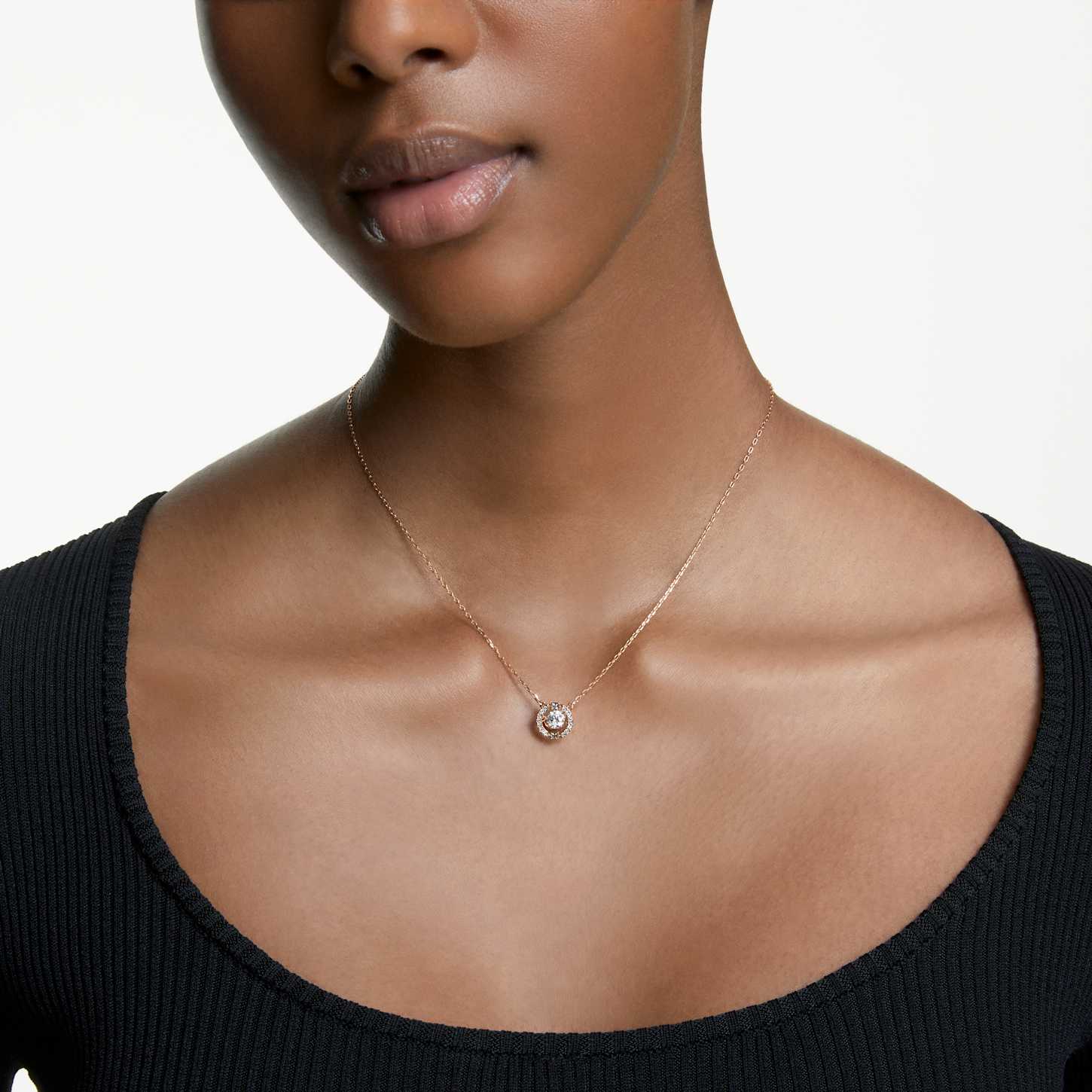 Una necklace, Round cut, White, 18K rose gold finish | Swarovski