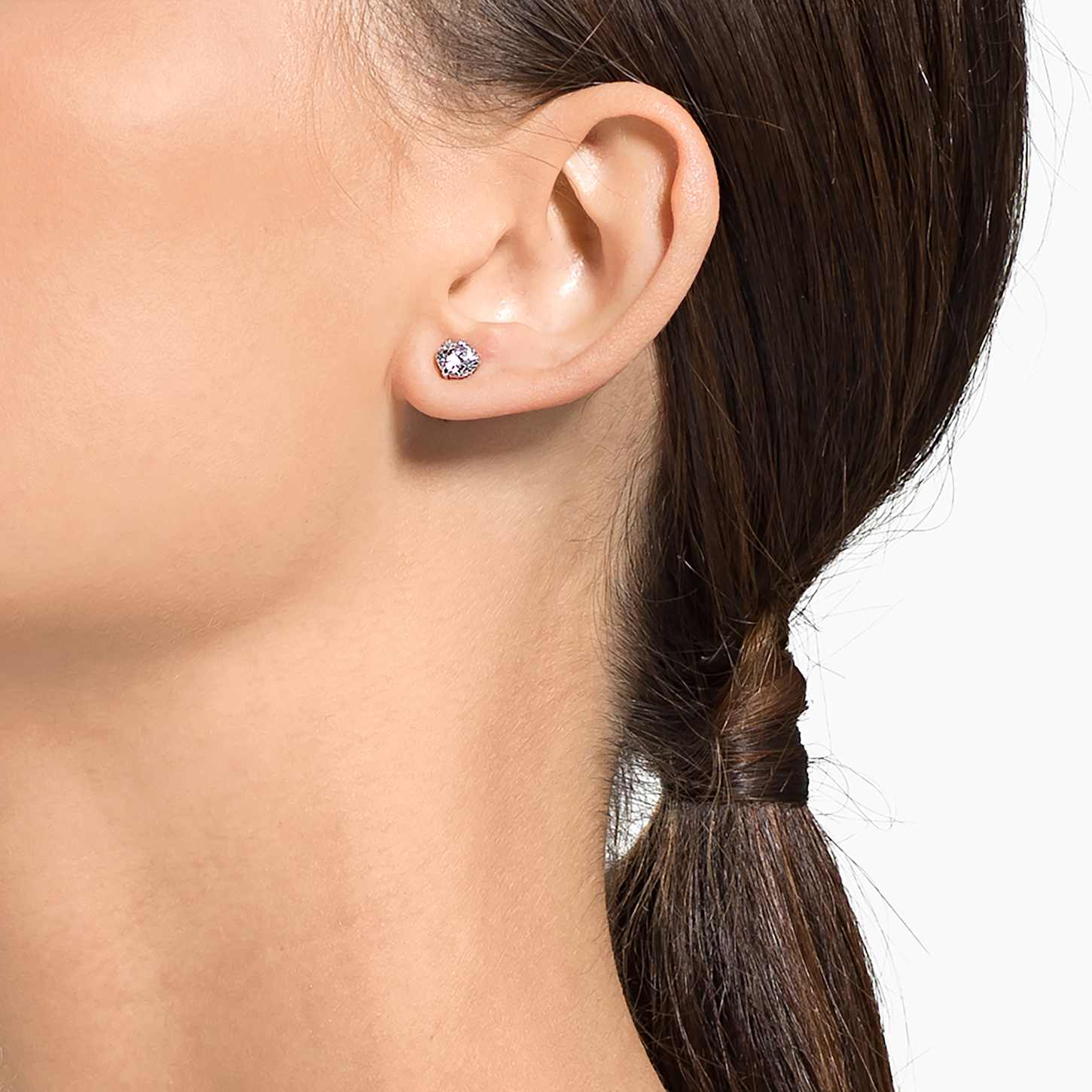 Stilla Attract スタッドピアス, ラウンドカット, ホワイト, ロジウム 