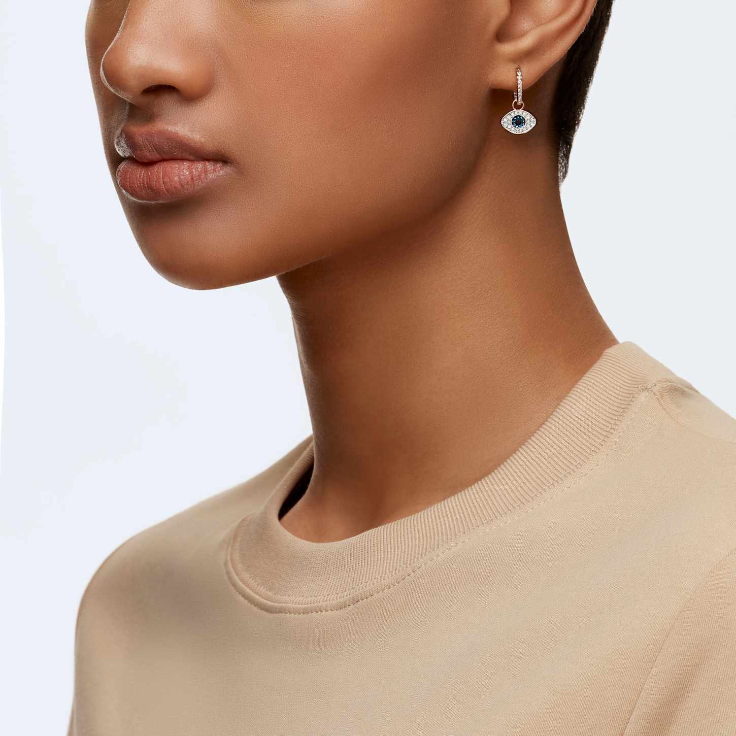 Swarovski Symbolic earrings, Evil eye, Blue, Rose goldtone plated