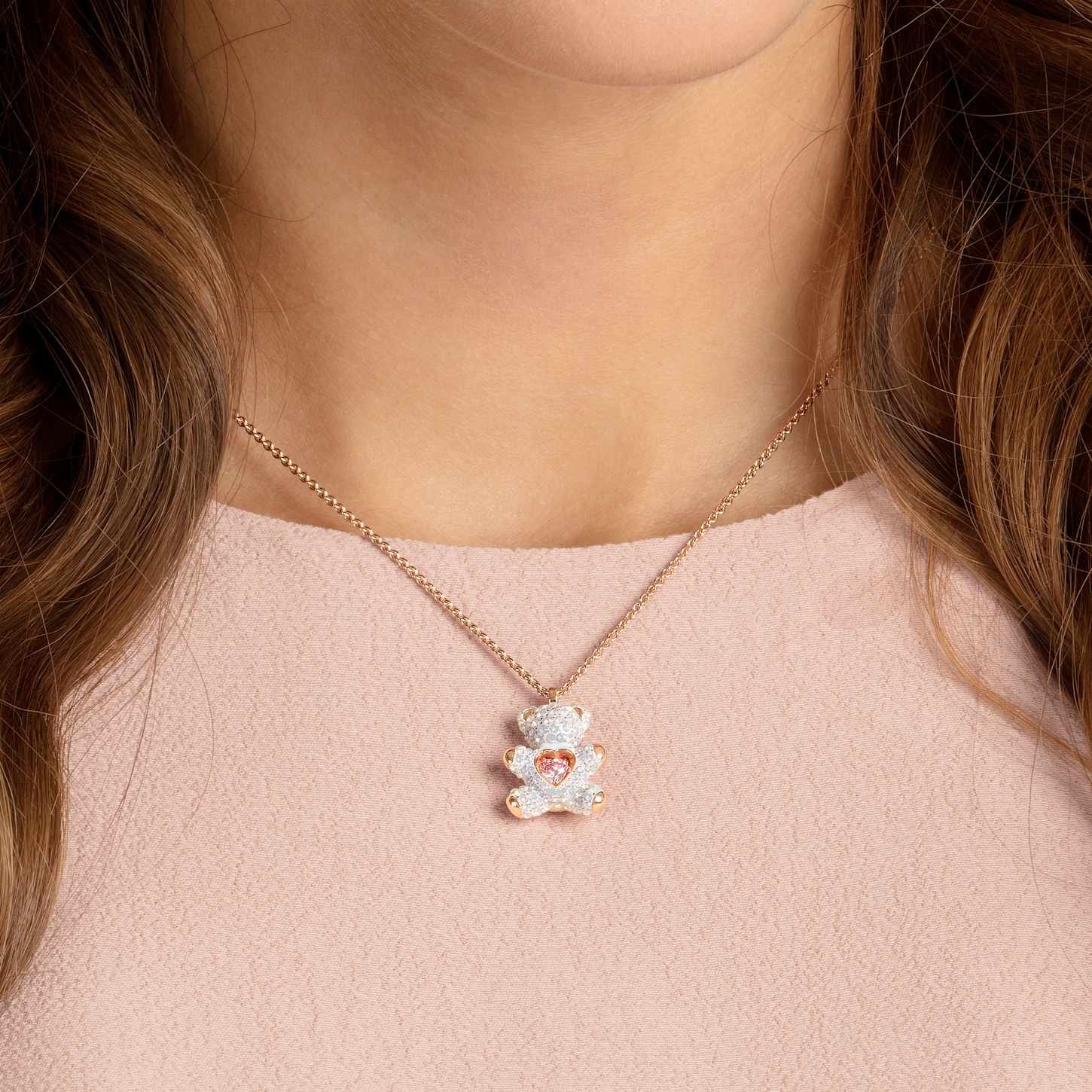 Teddy pendant, Bear, White, 18K rose gold finish | Swarovski