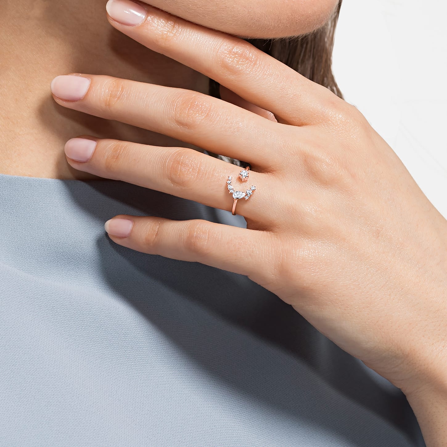 Penélope Cruz Moonsun Open Ring, White, Rosegold tone plated
