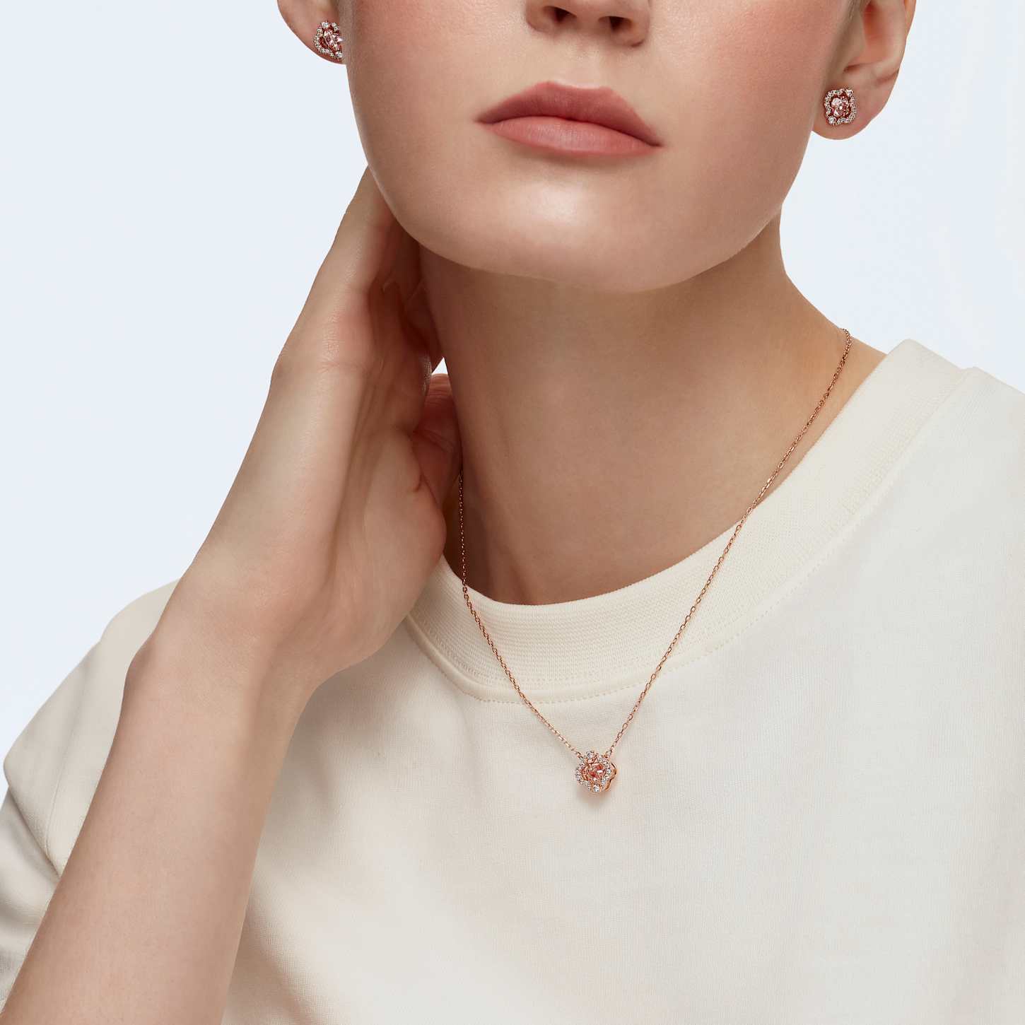 SWAROVSKI スワロフスキー ネックレス クローバー ピンク ピアス una-セット--ミックスカット--