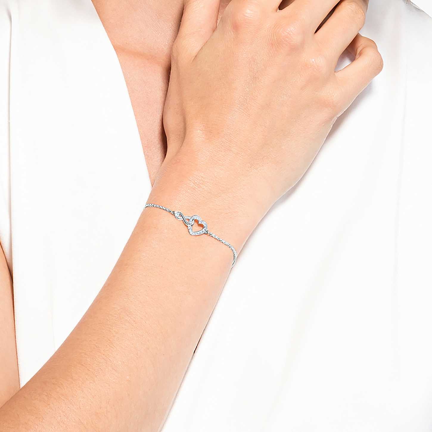 Swarovski Infinity bracelet, Infinity and heart, White, Rhodium plated ...