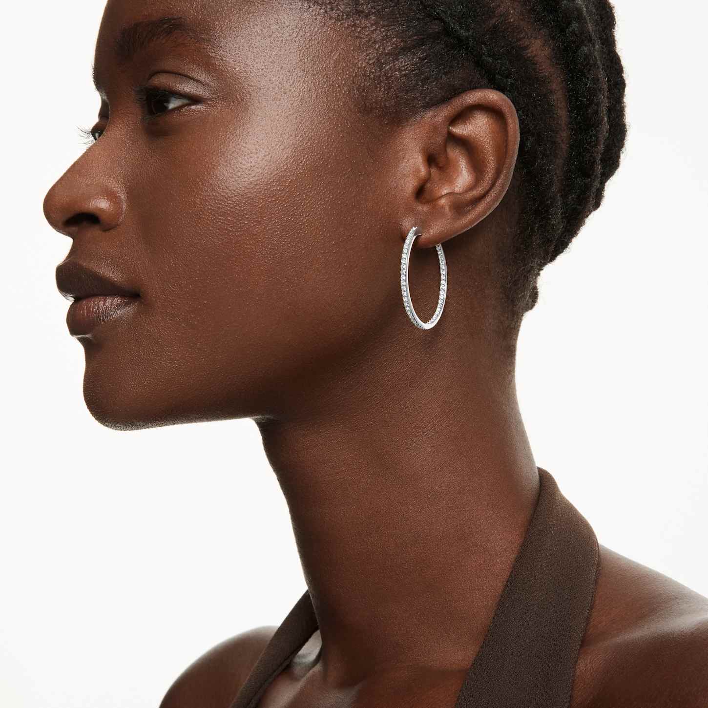 Sommerset フープピアス, ホワイト, ロジウム・プレーティング | Swarovski