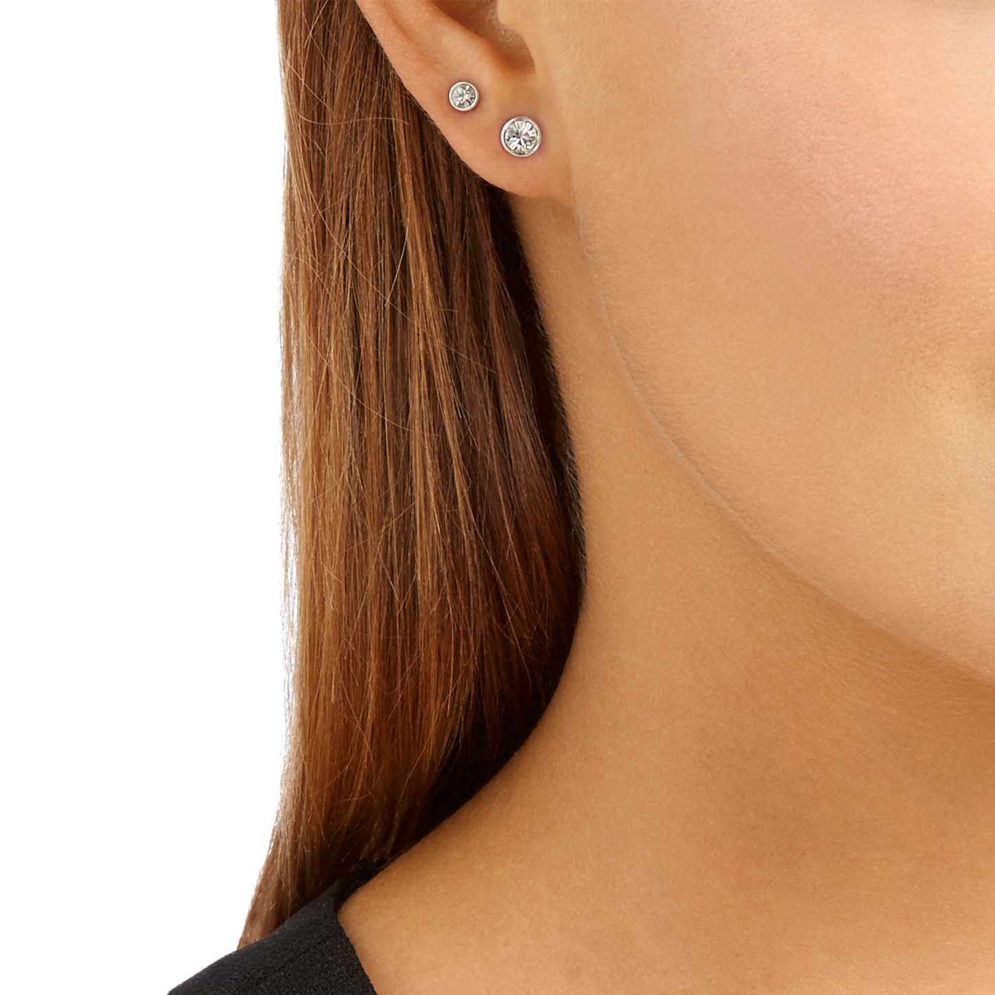 Harley stud earrings, Set (2), Round cut, White, Rhodium plated | Swarovski