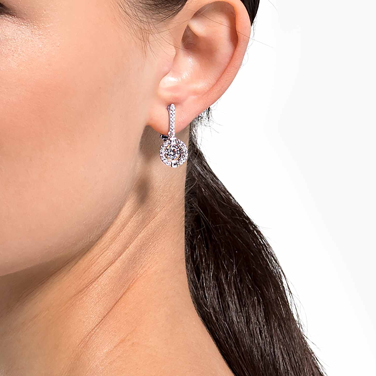 スワロフスキー ほぼ新品 Una スパークリング ピアス Swarovski Una クリップイヤリング, ミックスカット, ホワイト, ロジウム・プレー