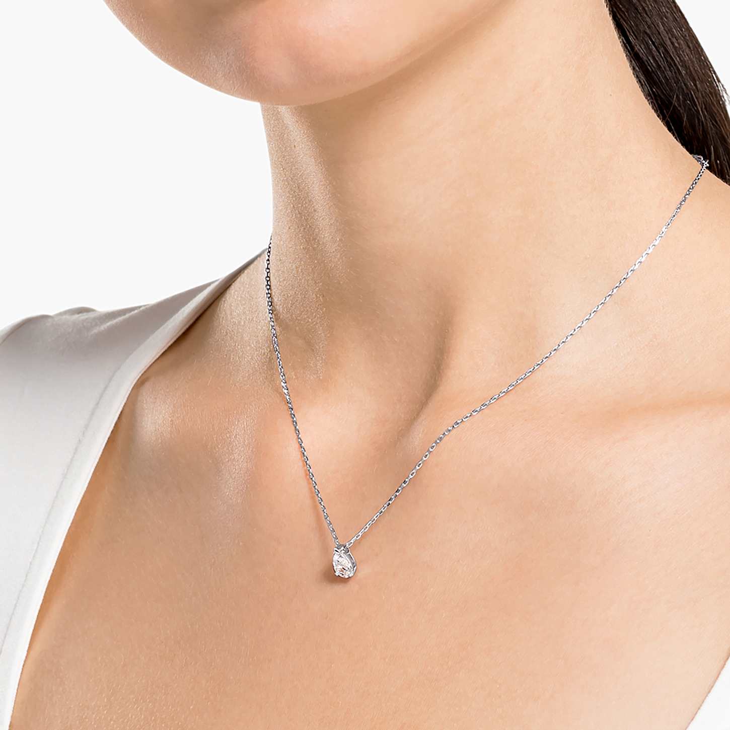Stilla Attract set, Pear cut, White, Rhodium plated | Swarovski
