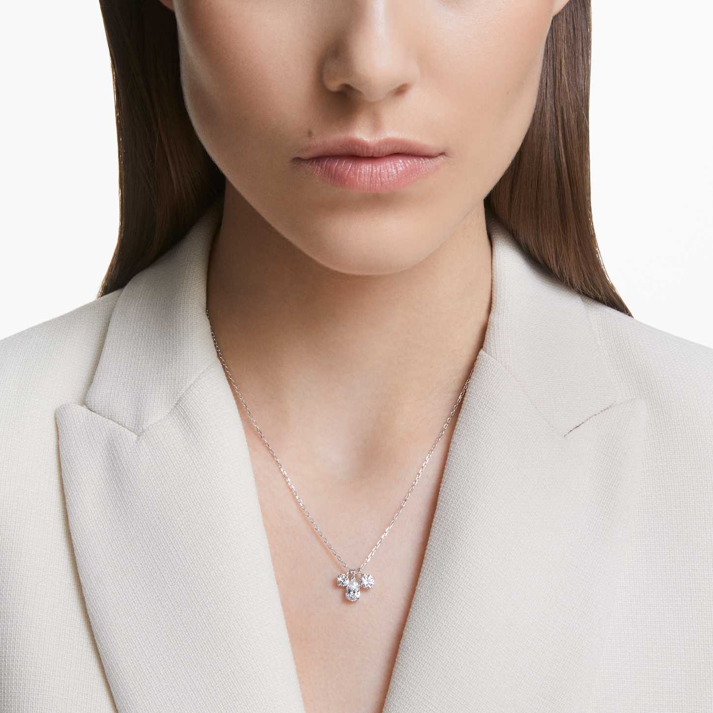 Mesmera pendant, Mixed cuts, Cluster, White, Rhodium plated