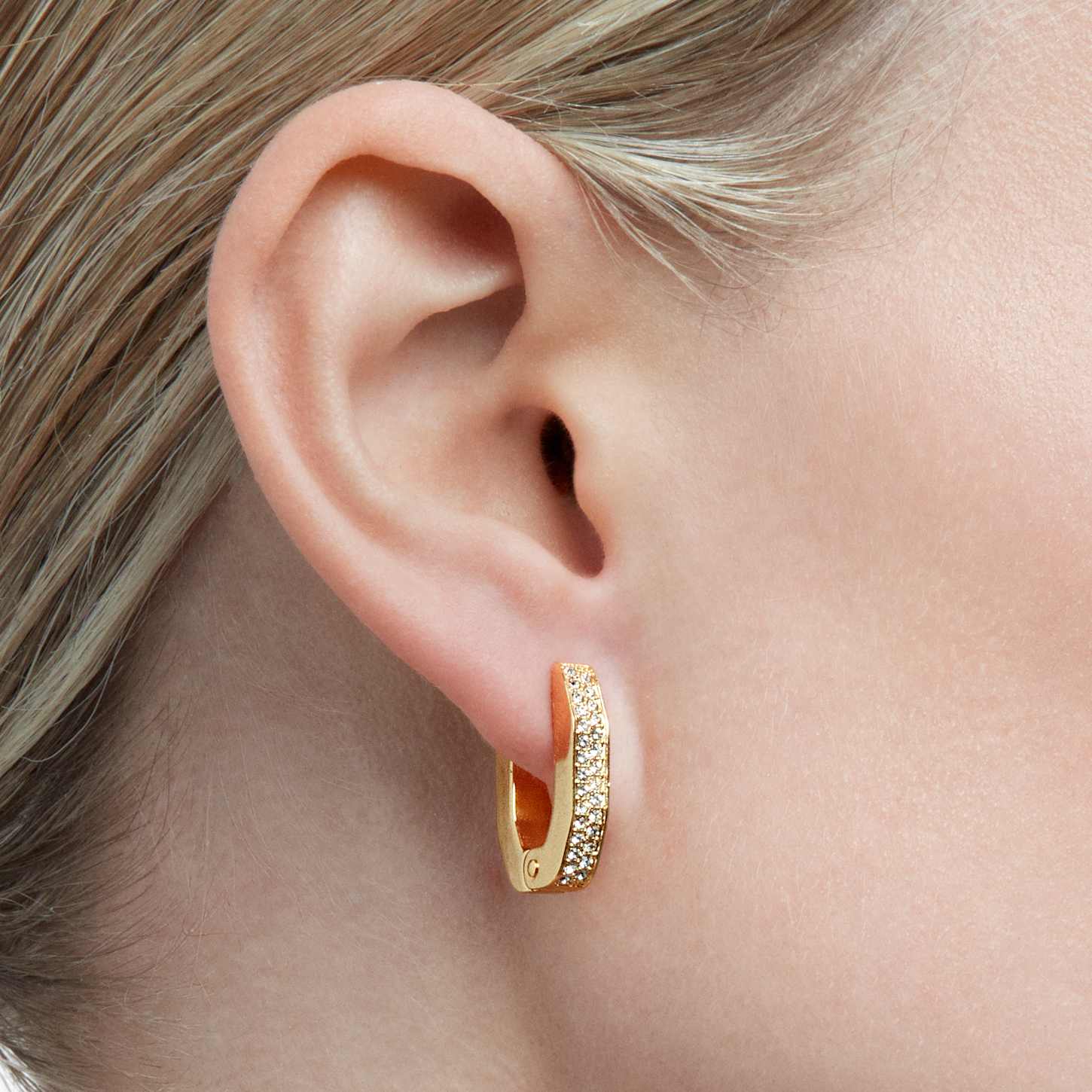 Dextera Hoop Earrings Octagon Shape Small White Gold Tone Plated Swarovski
