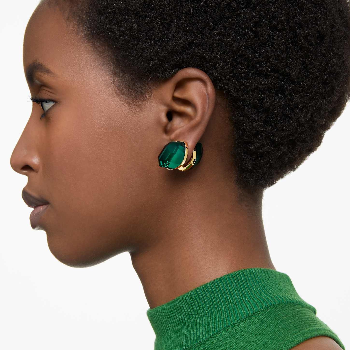 Lucent stud earrings, Green, Goldtone plated Swarovski