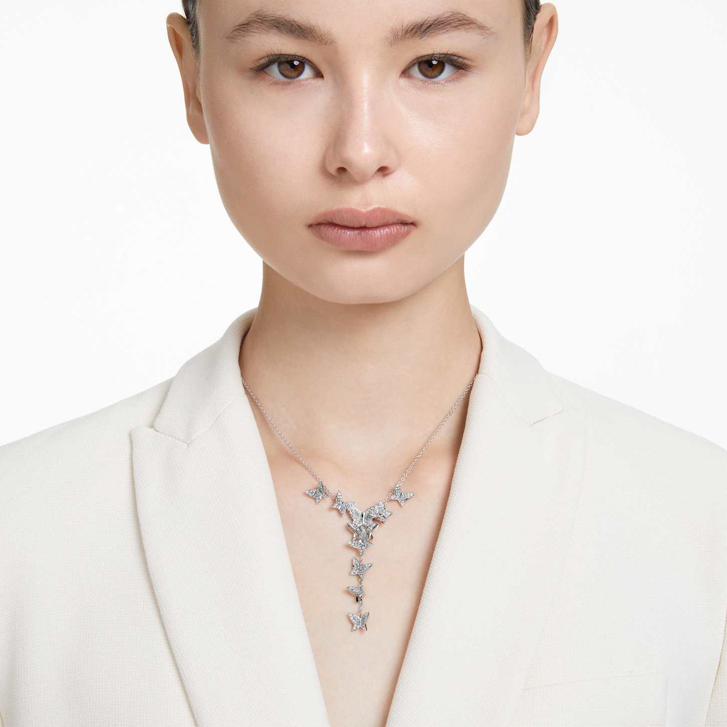 Idyllia Lilia Y necklace, Butterfly, White, Rhodium plated | Swarovski