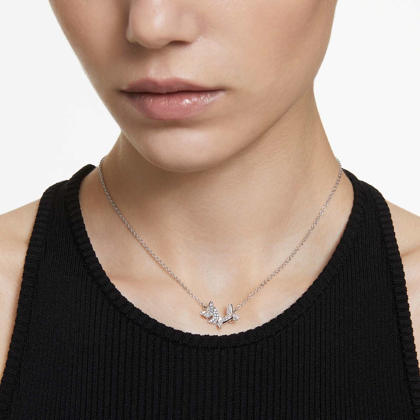 Idyllia Lilia necklace, Butterfly, White, Rhodium plated | Swarovski