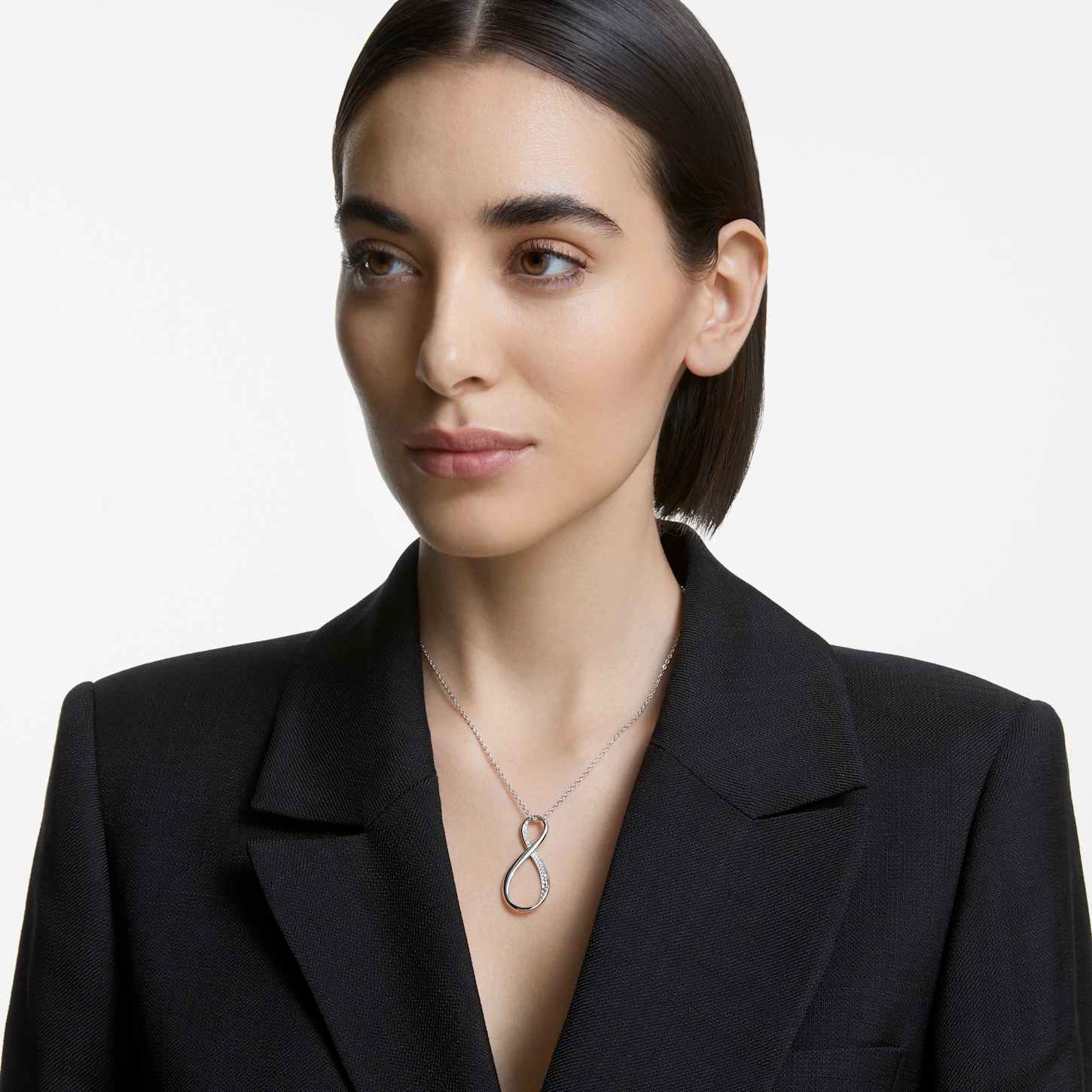 Exist pendant, Infinity, White, Rhodium plated | Swarovski