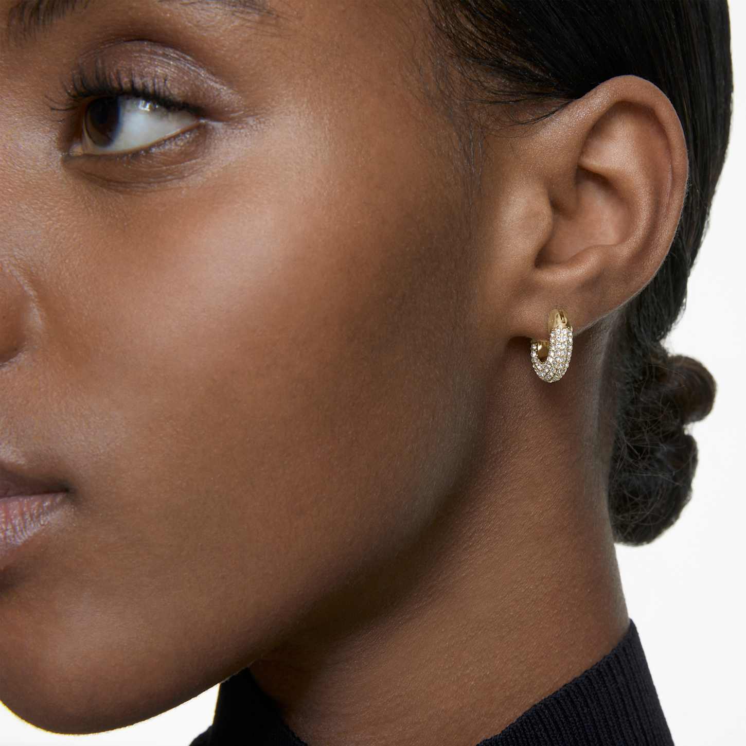 Dextera hoop earrings, Small, White, 18K gold finish | Swarovski