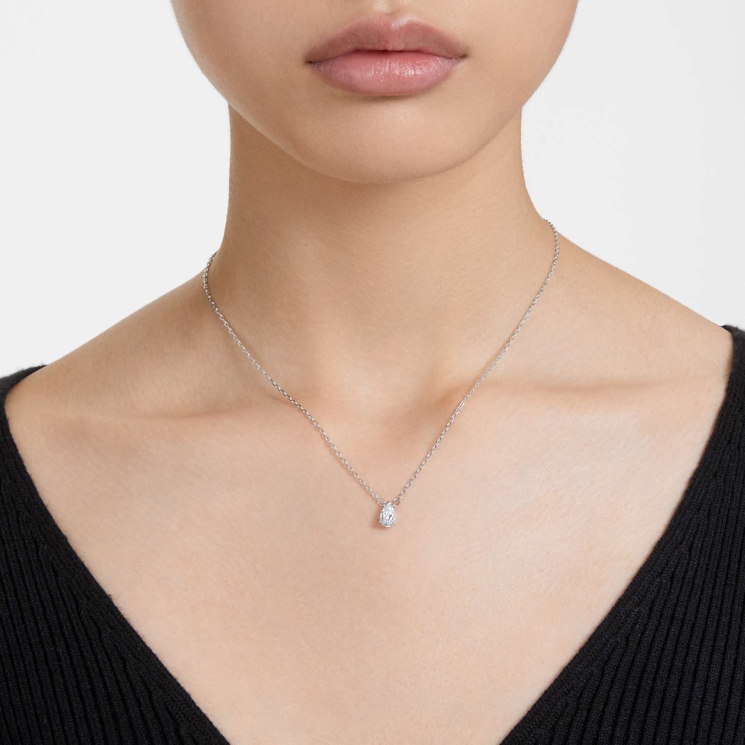 Stilla pendant, Pear cut, White, Rhodium plated | Swarovski