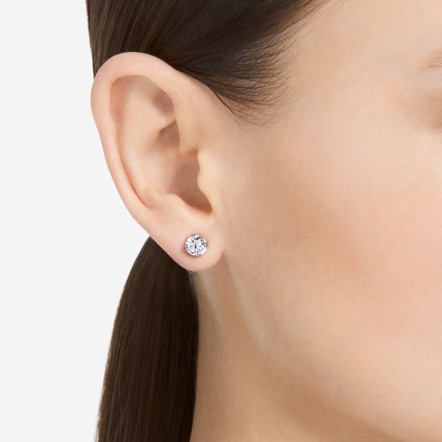 Stilla stud earrings, Round cut, White, Rhodium plated | Swarovski