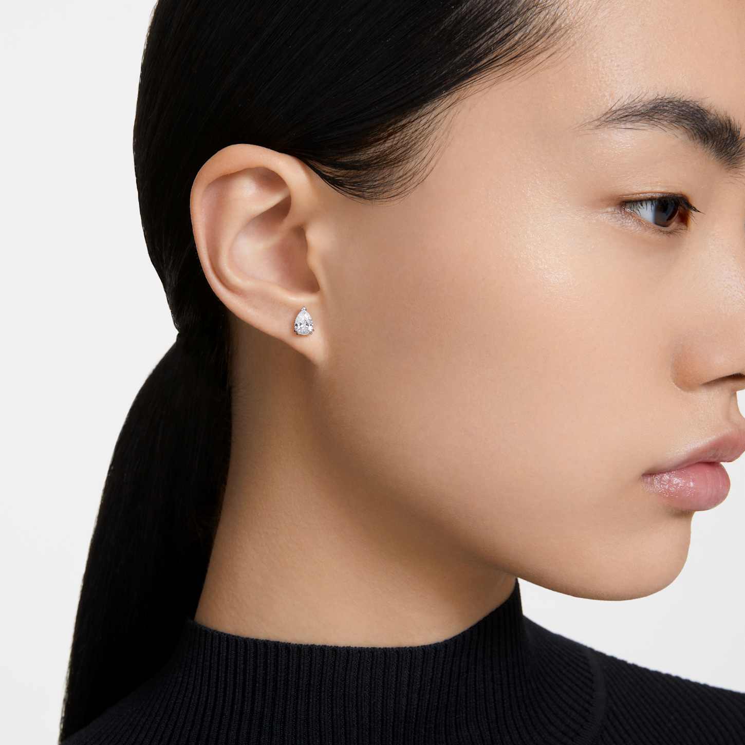Stilla stud earrings, Pear cut, White, Rhodium plated | Swarovski