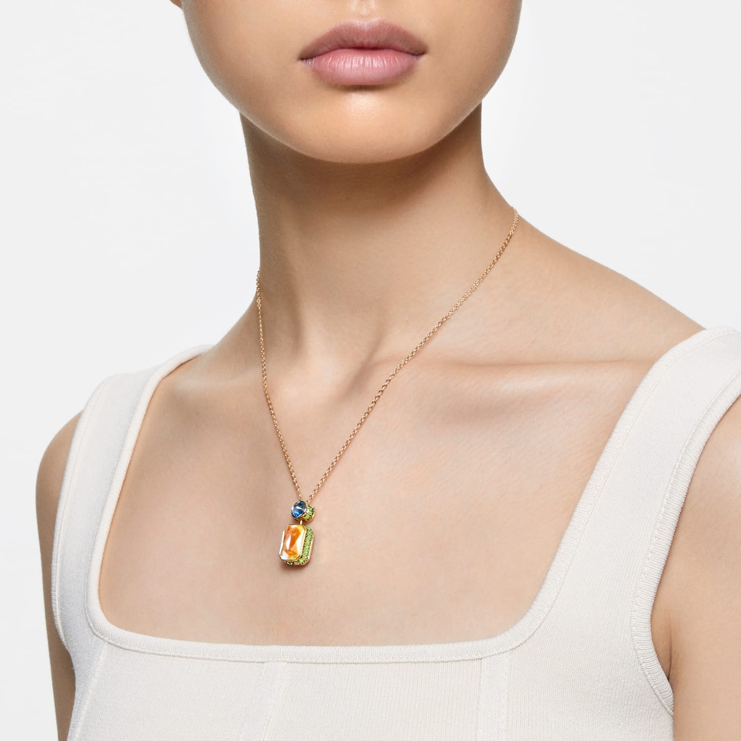Orbita necklace, Octagon cut, Multicoloured, Gold-tone plated | Swarovski