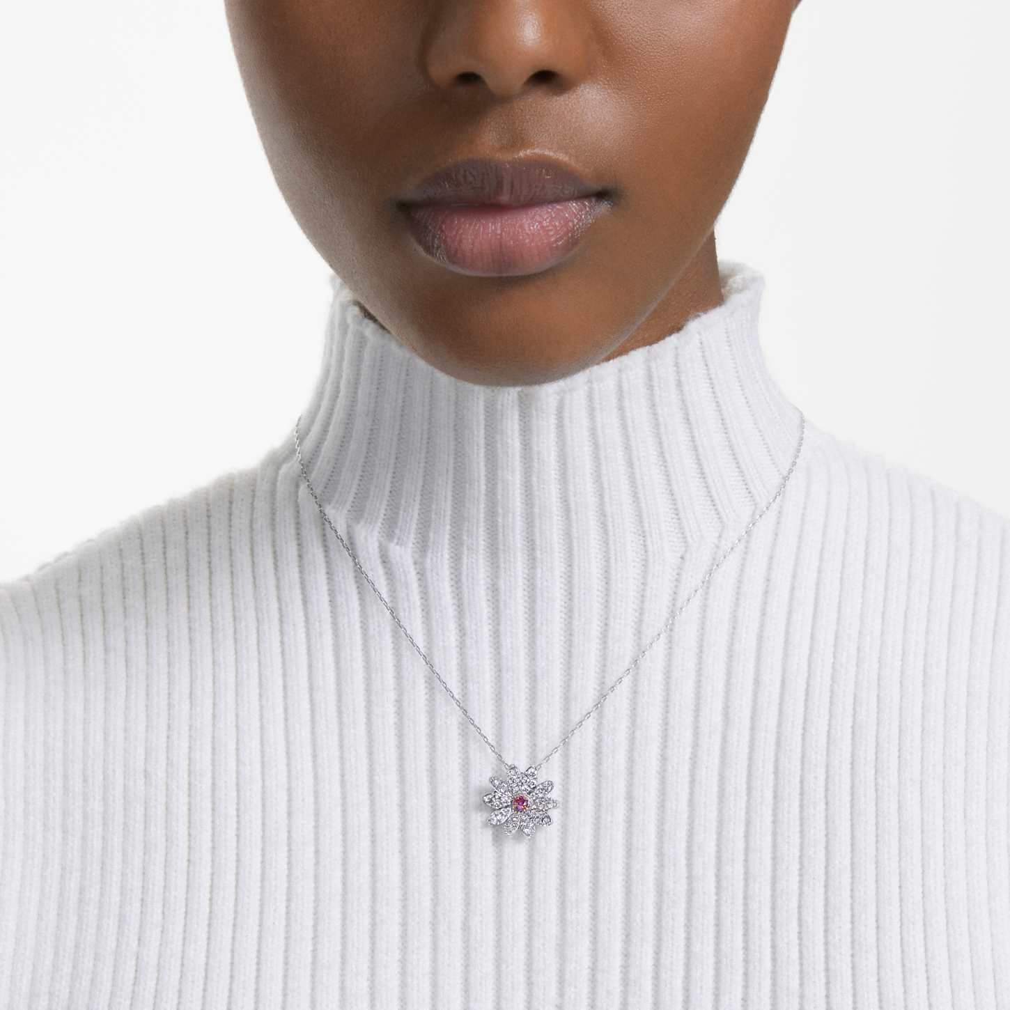 Eternal Flower pendant, Flower, Pink, Mixed metal finish Swarovski