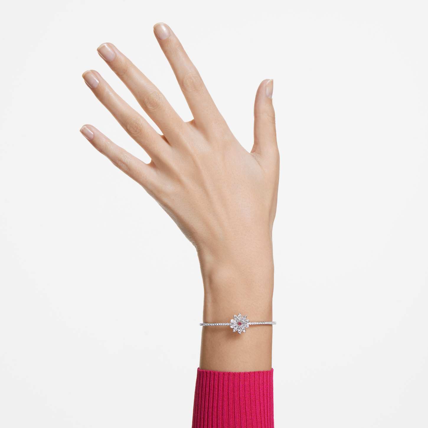 Eternal Flower bangle, Flower, Pink, Mixed metal finish Swarovski