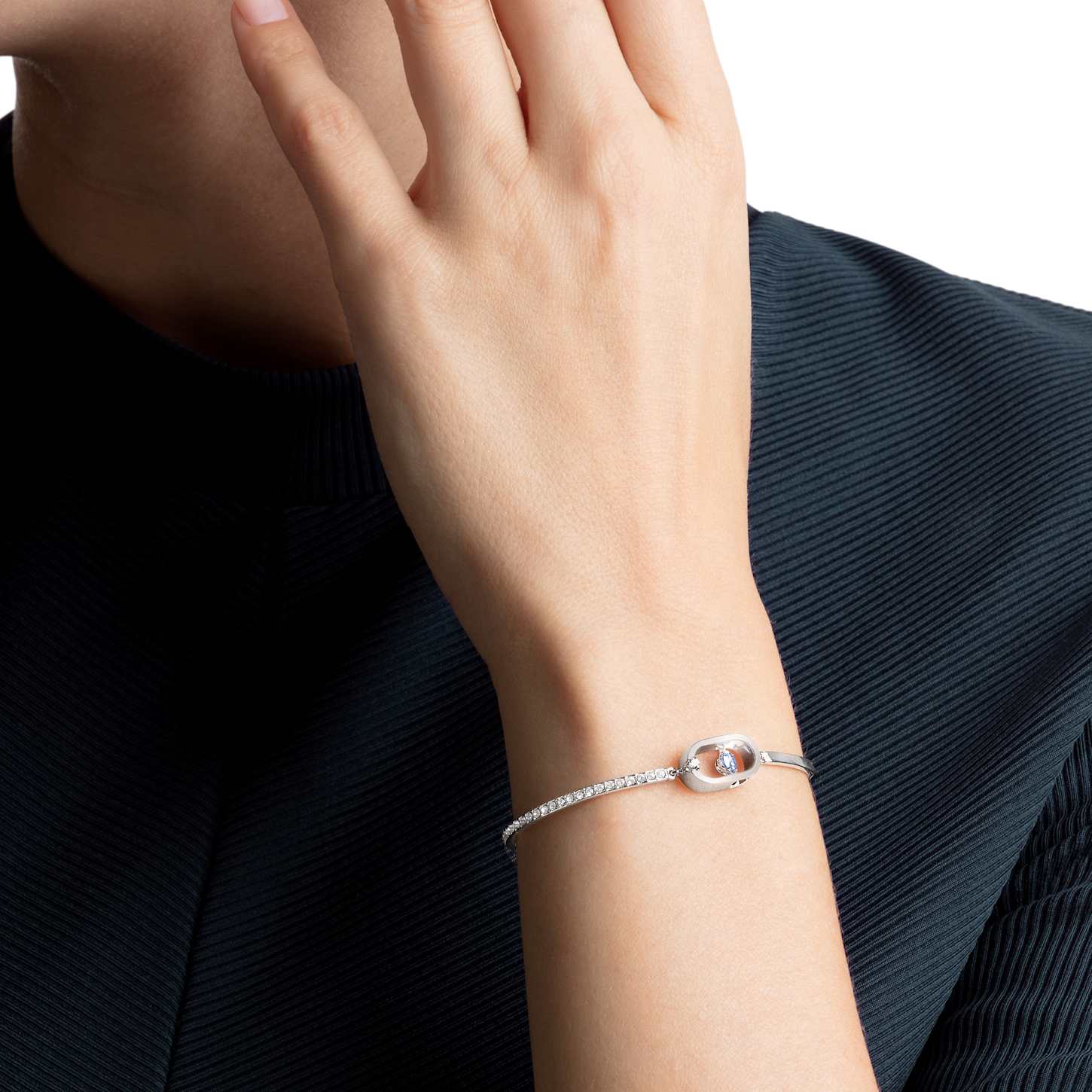 Una bracelet, Round cut, Oval shape, Blue, Rhodium plated | Swarovski