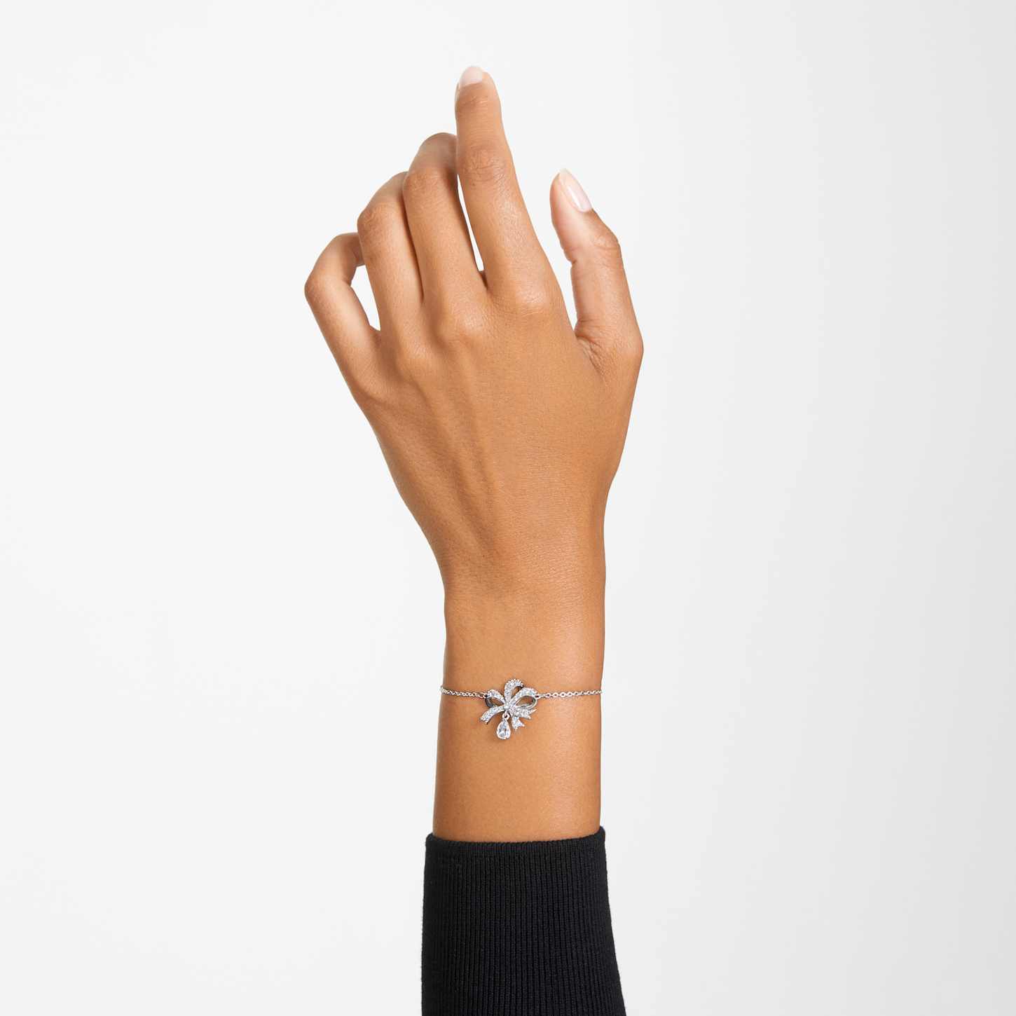 Volta bracelet, Bow, White, Rhodium plated | Swarovski