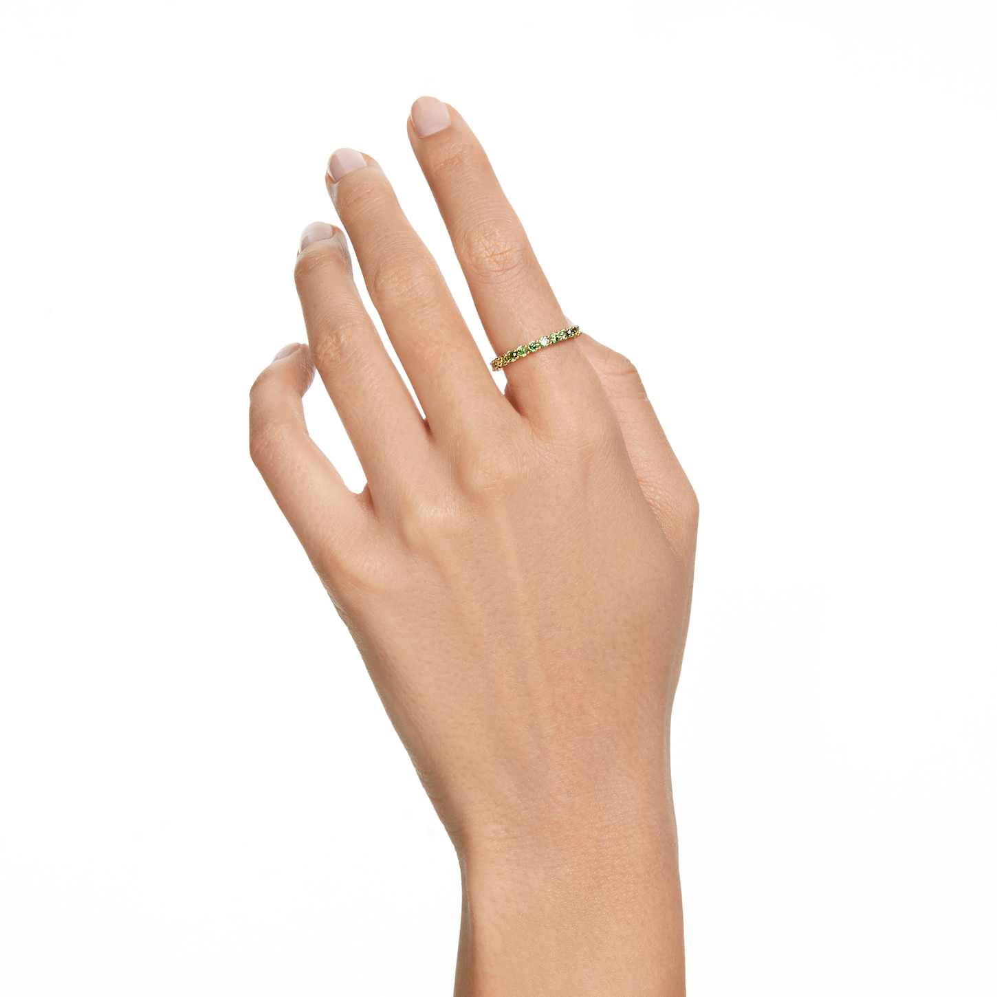 Matrix ring, Round cut, Green, Goldtone plated Swarovski