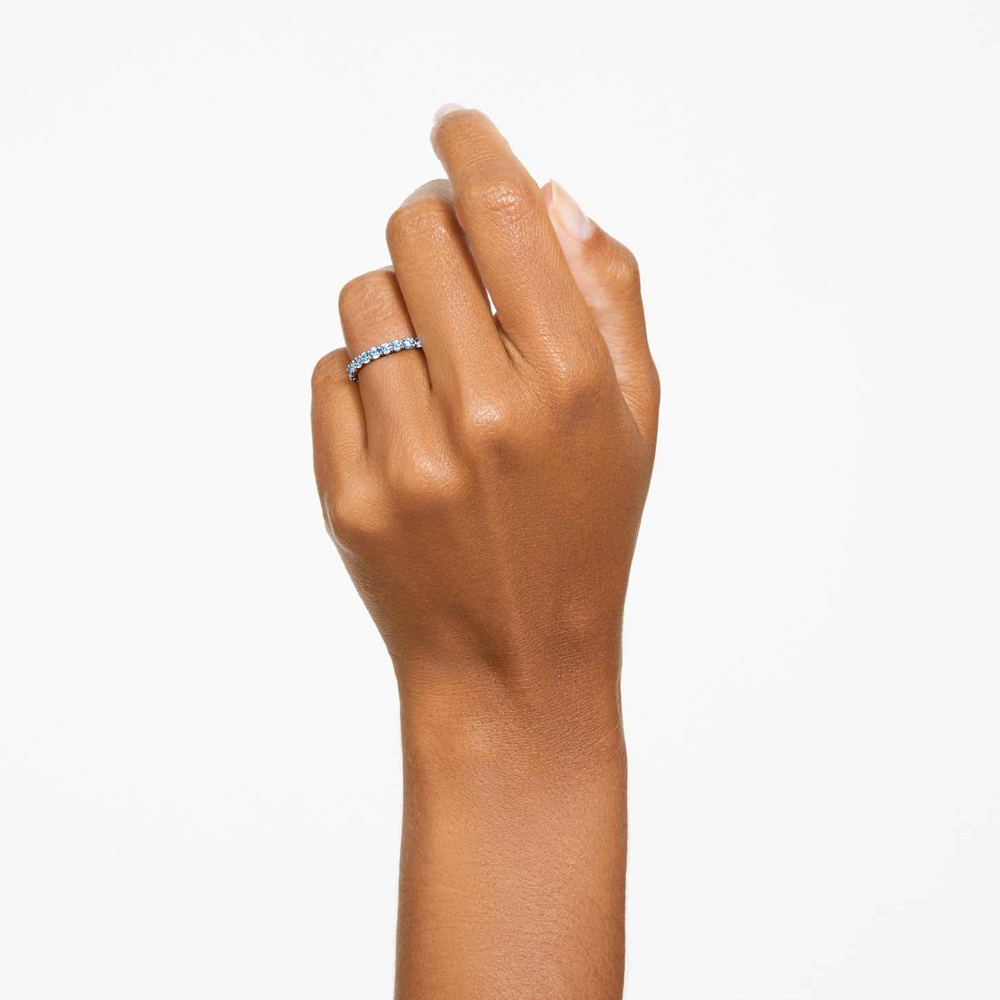 Matrix ring, Round cut, Blue, Rhodium plated | Swarovski