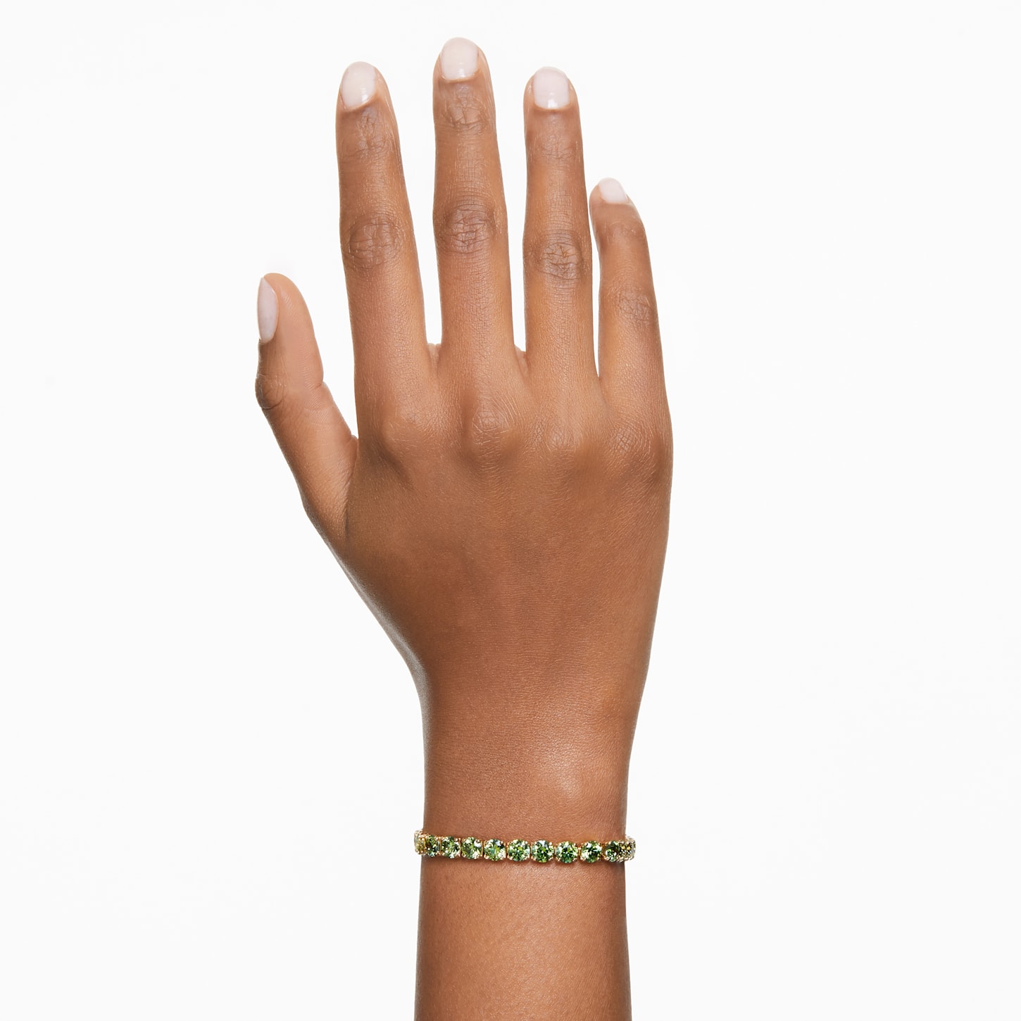 Matrix Tennis bracelet, Round cut, Green, 18K gold finish | Swarovski