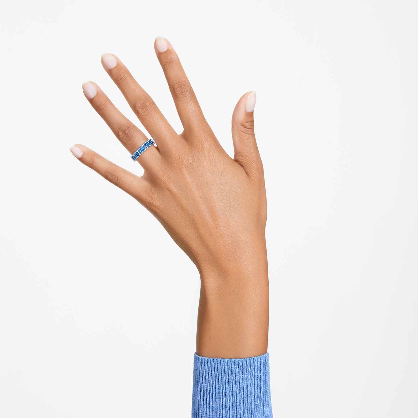 Matrix ring, Baguette cut, Blue, Rhodium plated | Swarovski