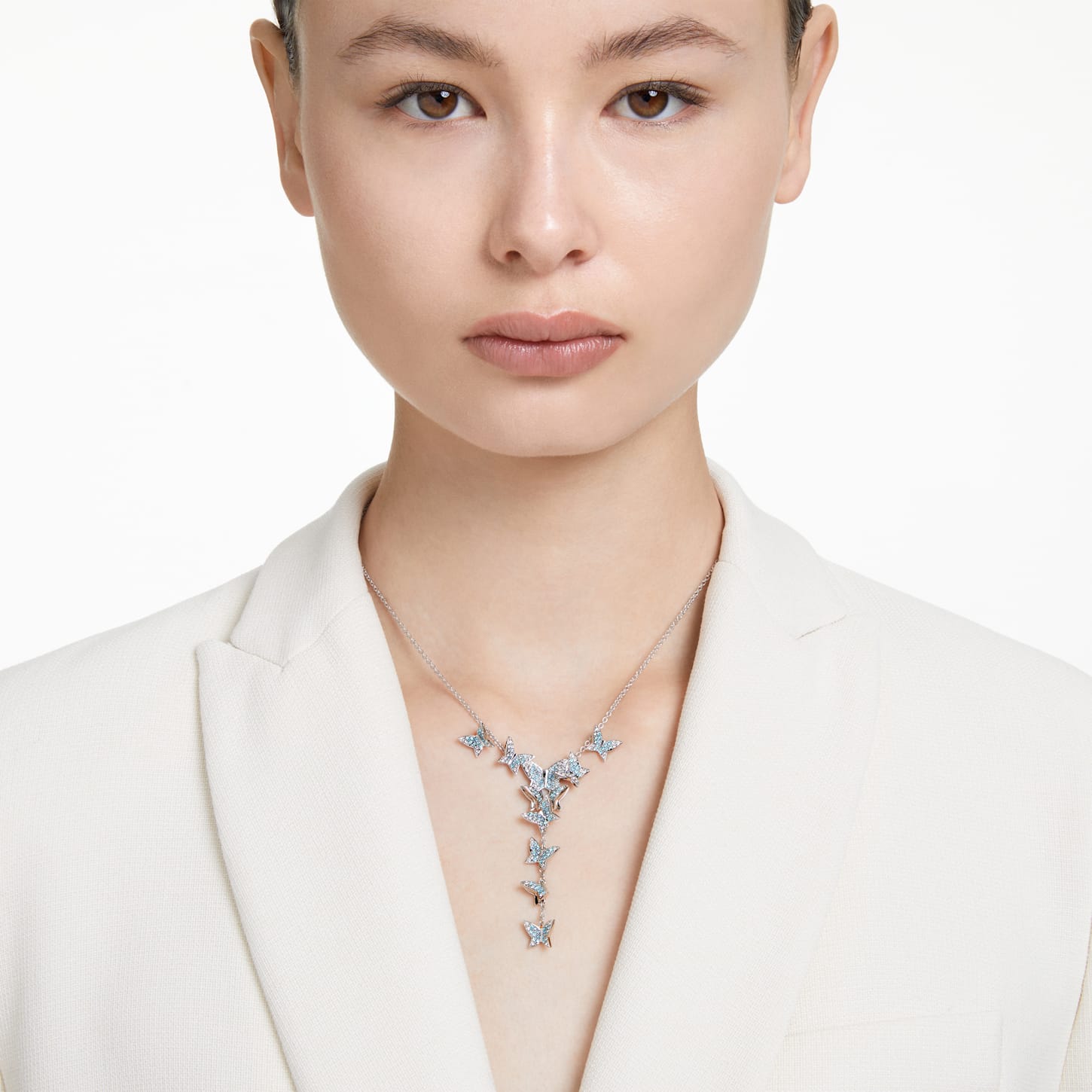 Idyllia Lilia Y字型ネックレス, チョウ, ブルー, ロジウム・プレー