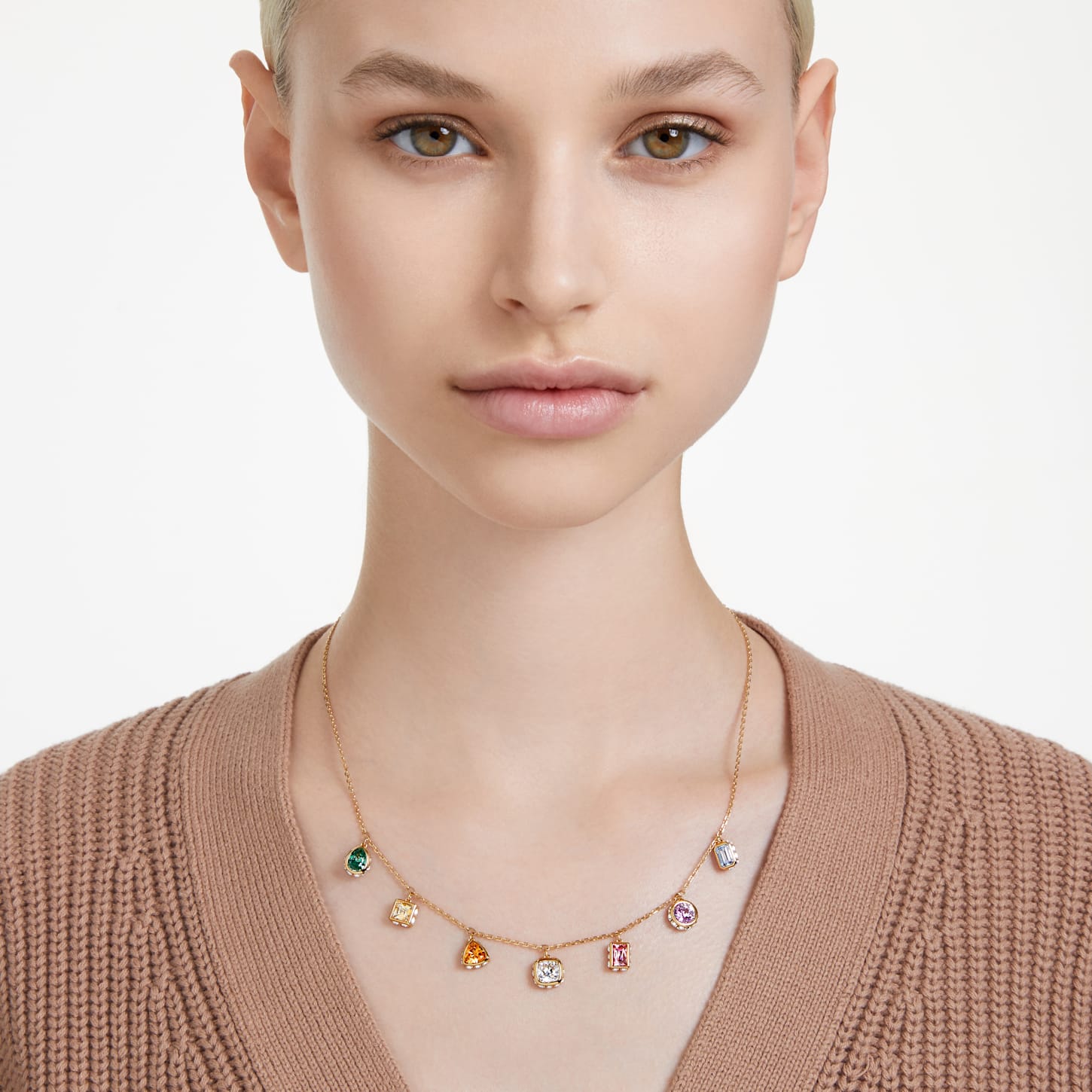 Stilla necklace, Mixed cuts, Multicolored, Gold-tone plated | Swarovski