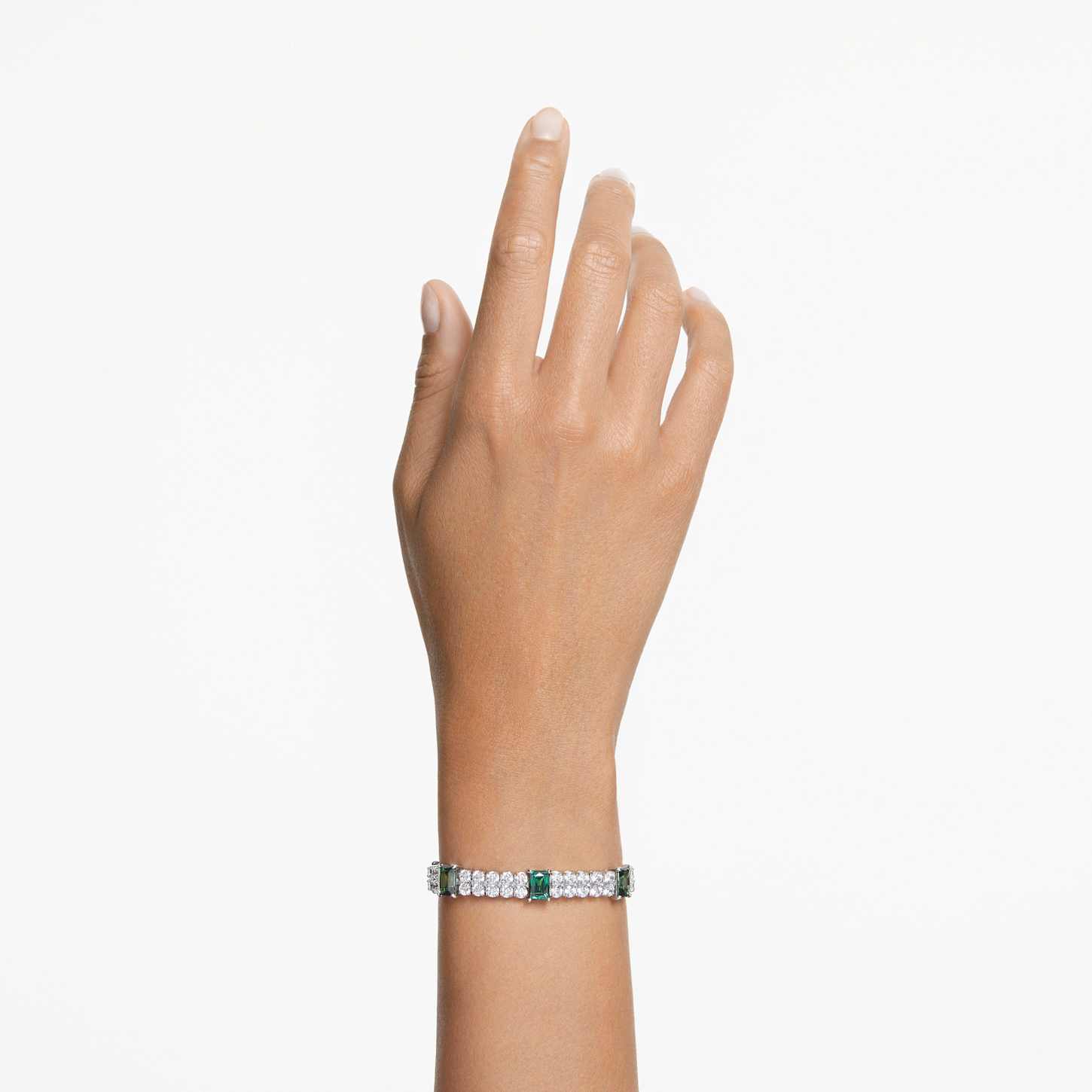 Swarovski Matrix Tennis ブレスレット グリーン Matrix Tennis bracelet, Mixed cuts, Green, Rhodium plated | Swarovski