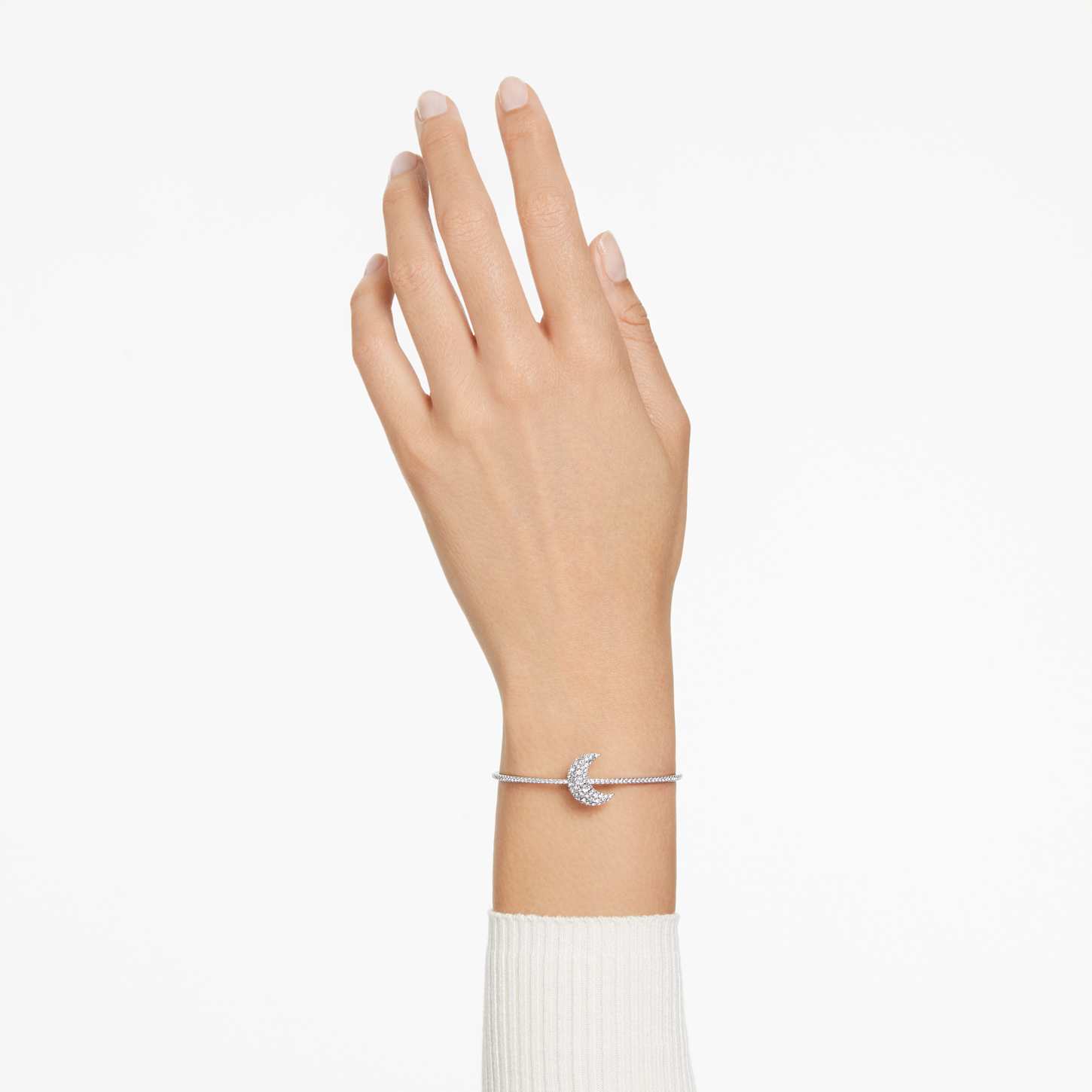 Luna bangle, Moon, White, Rhodium plated | Swarovski