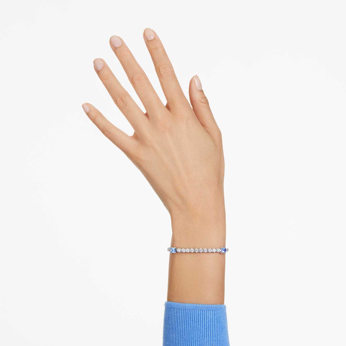 Matrix Tennis bracelet, Mixed cuts, Blue, Rhodium plated Swarovski