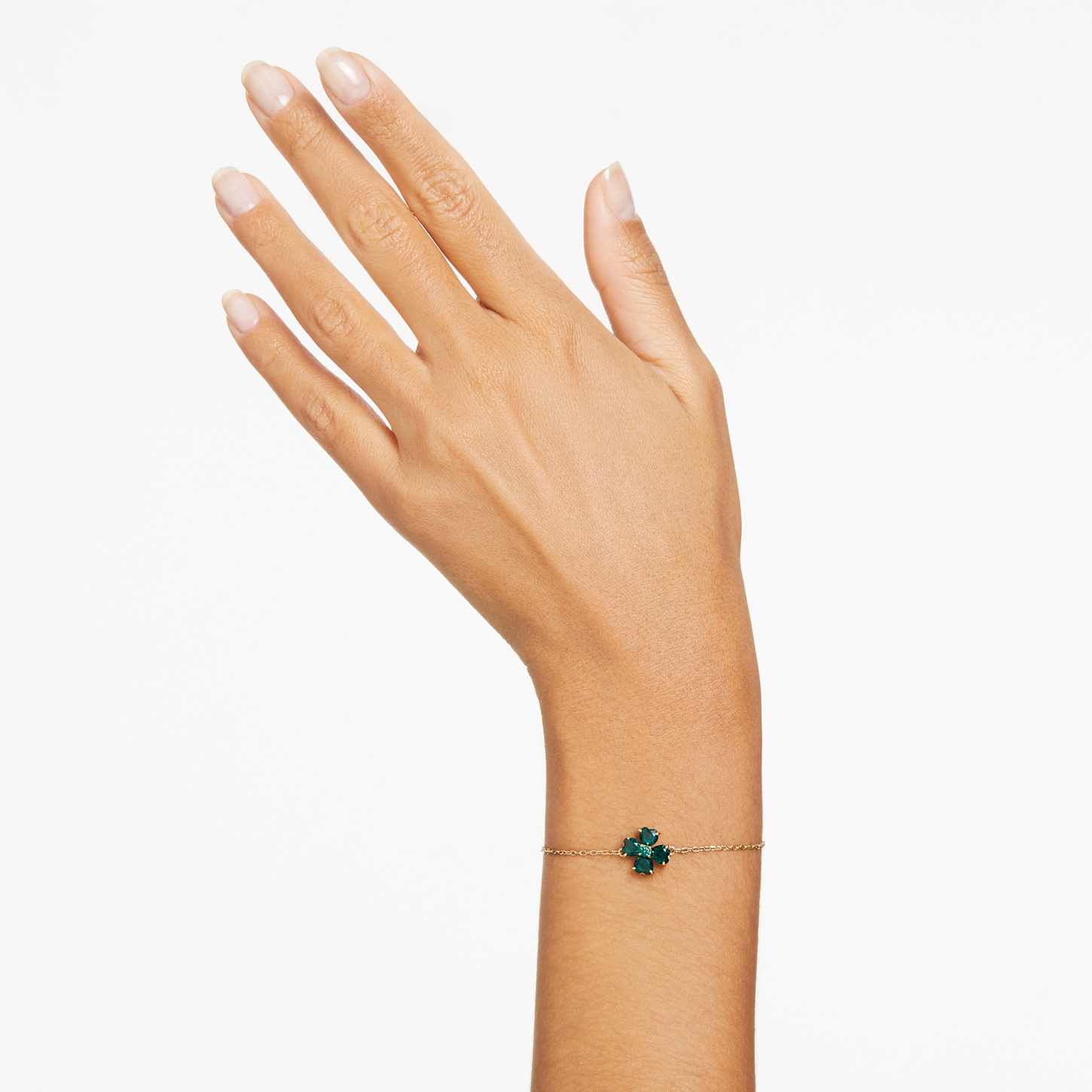 Idyllia bracelet, Mixed cuts, Clover, Green, 18K gold finish